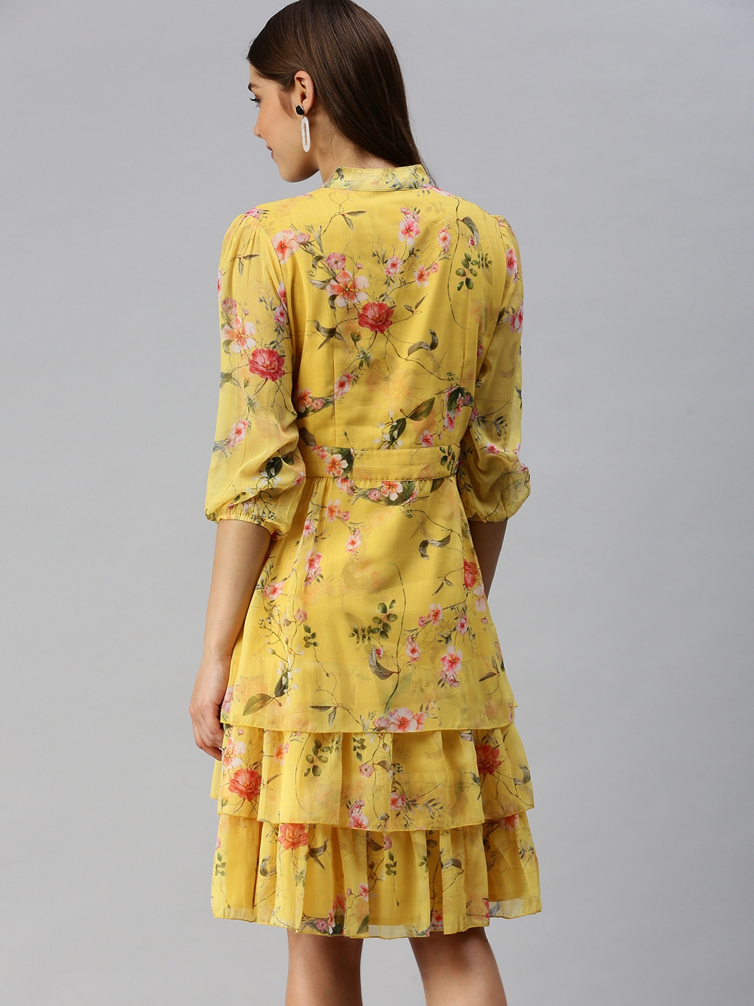 Women's Yellow Polyester Printed Dresses