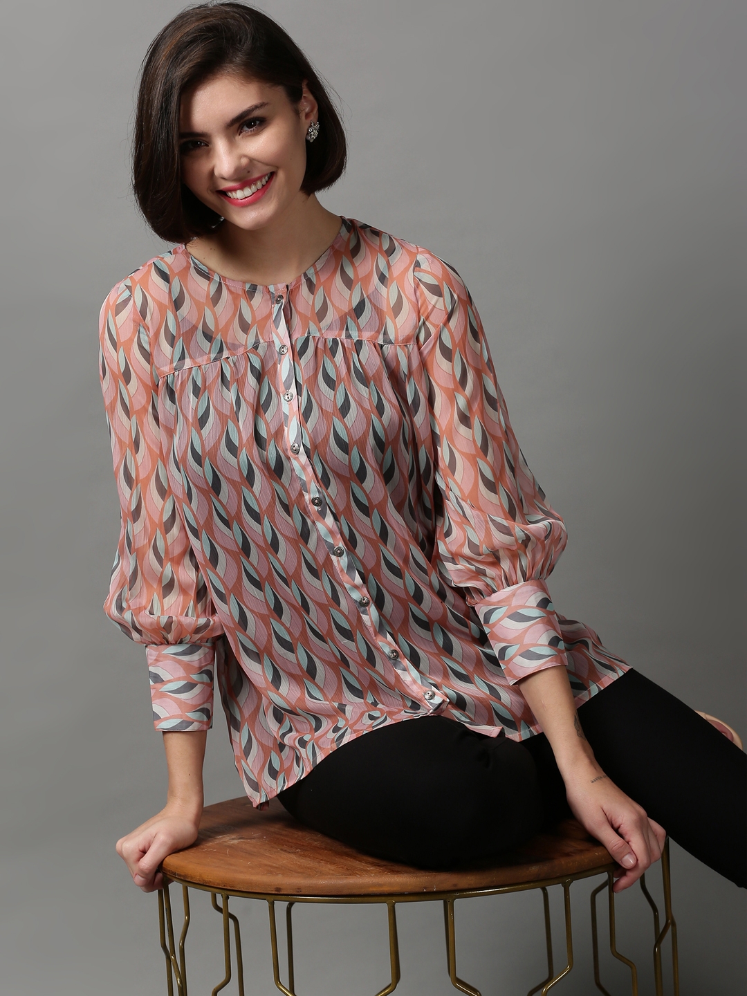 Women's Pink Polyester Printed Tops