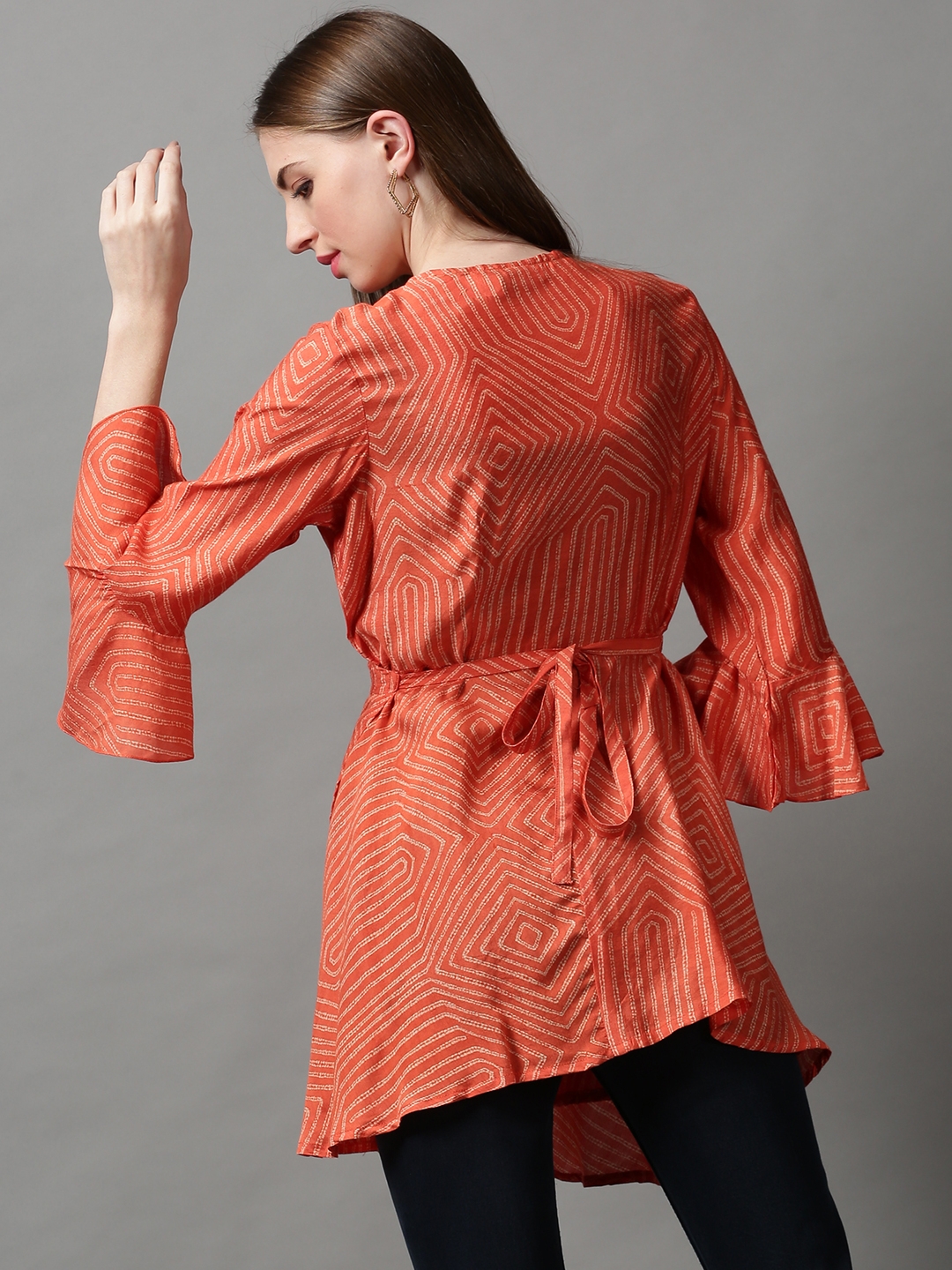 Women's Orange Silk Printed Shrugs