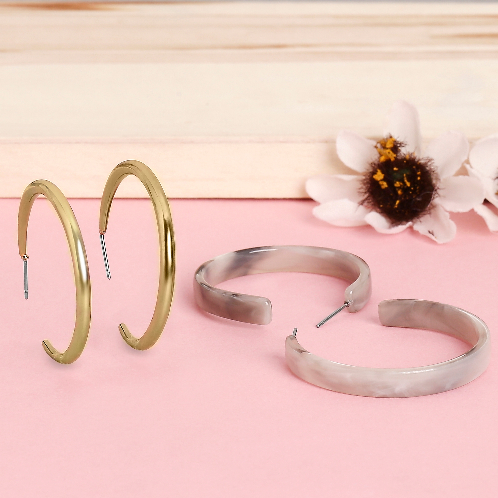 Lilly & sparkle | Lilly & Sparkle Gold and grey hoop set of 2 || Earrings For women and girls