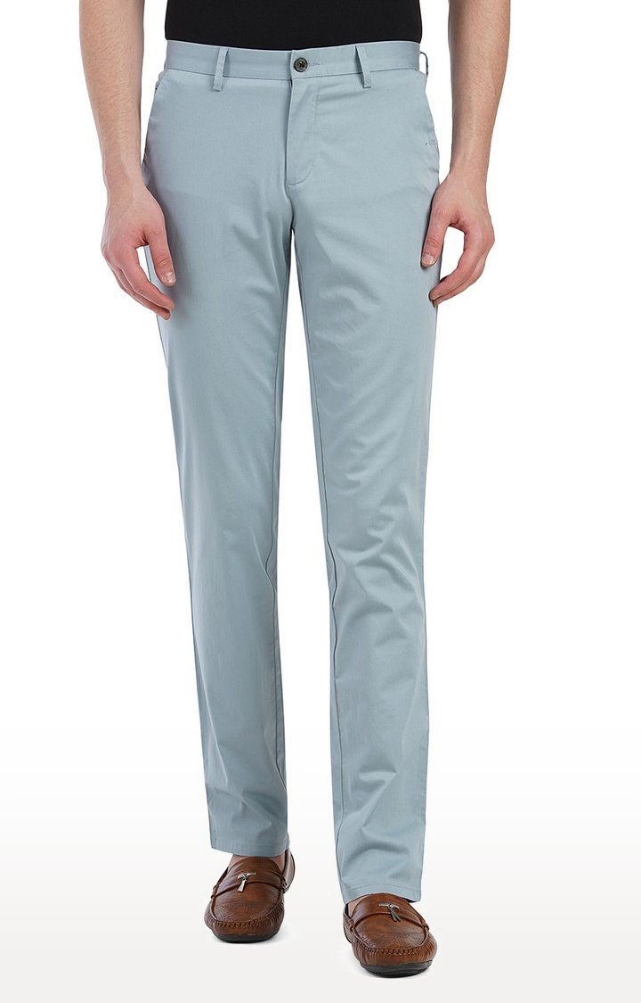 JBCT218/3,LT.BLUE PLAIN Men's Blue Cotton Solid Trousers
