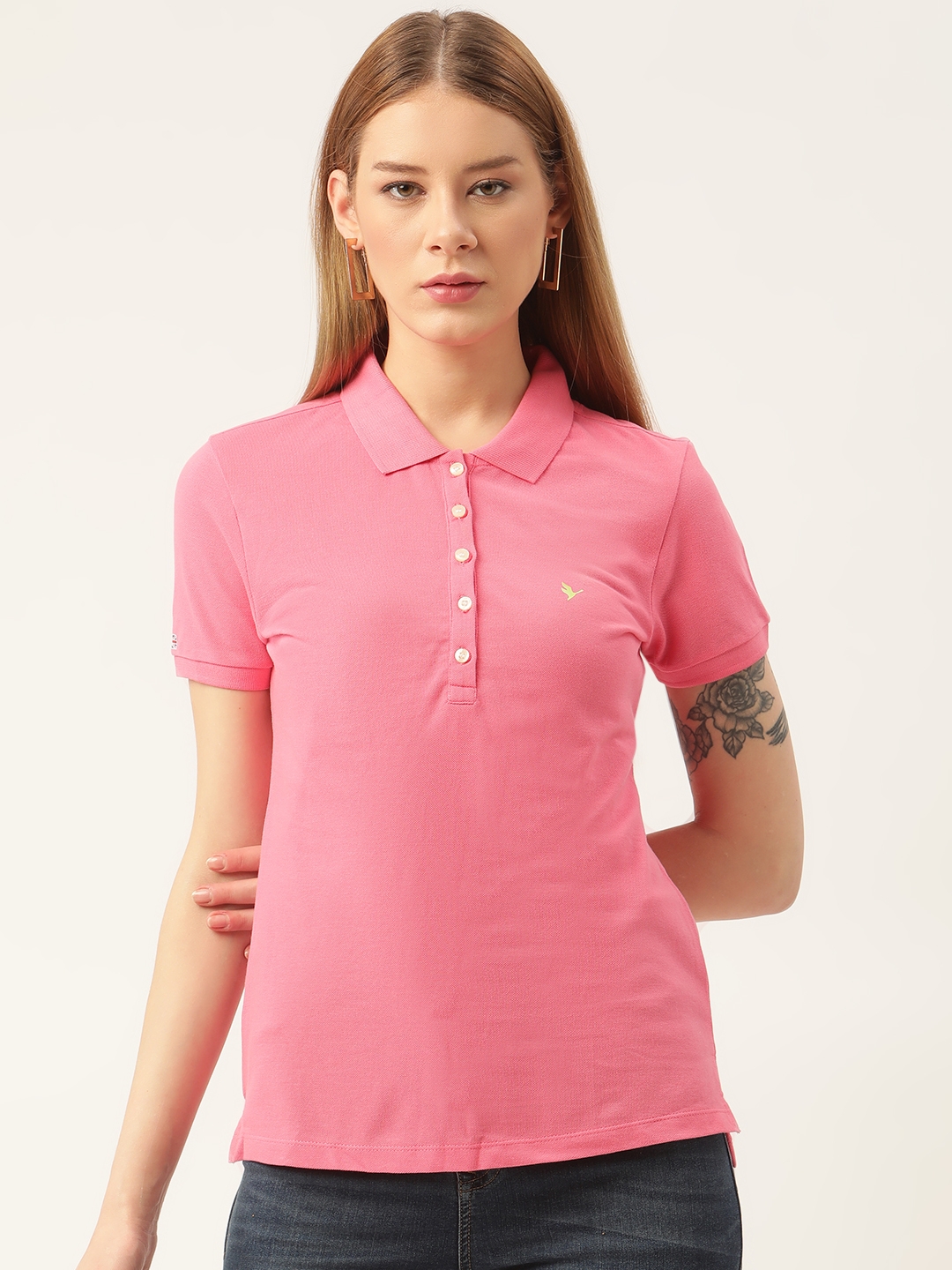 Am Swan | Pink Solid Polo Collar T-Shirt