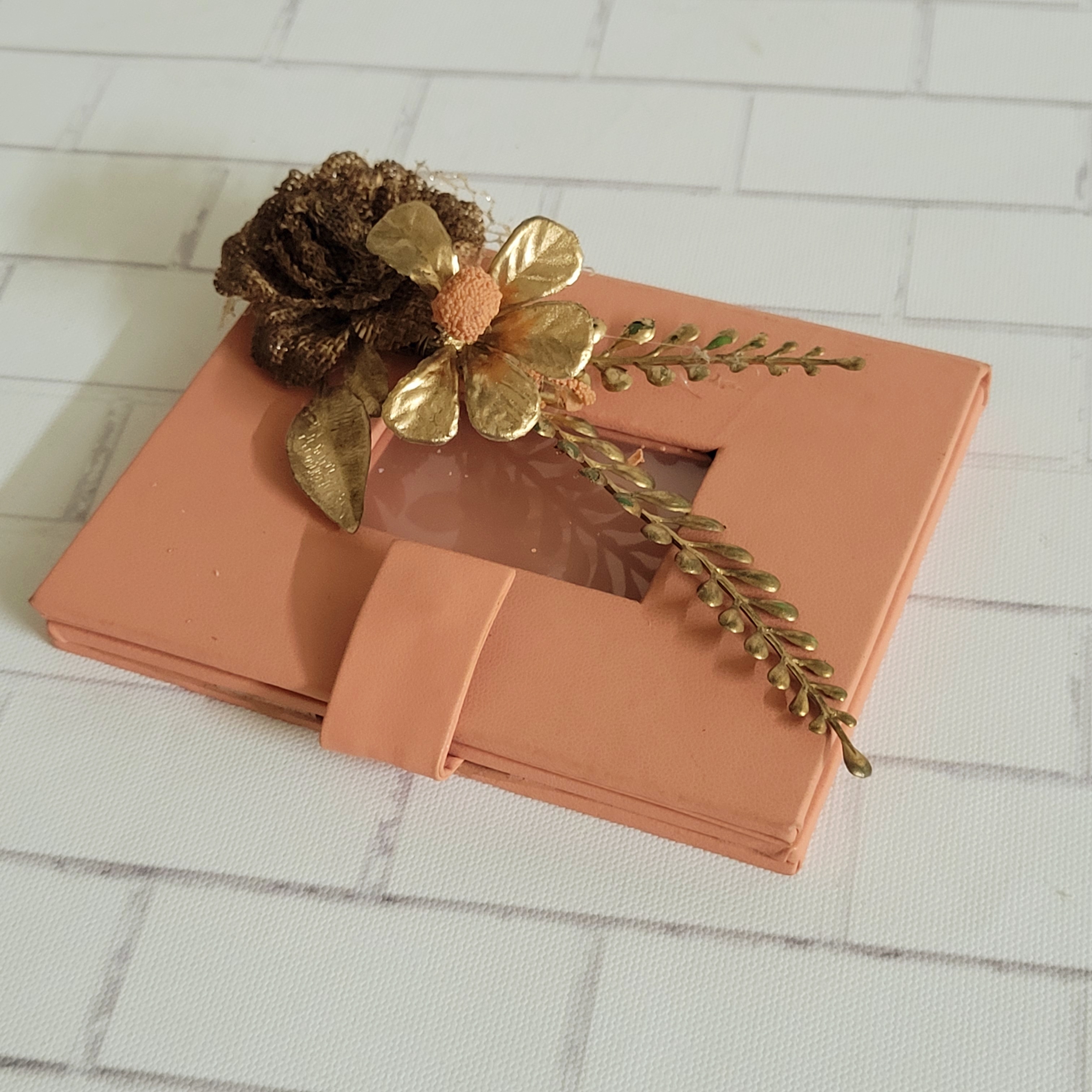 Coral Flap Box Leather Stuff with Artifical Flower