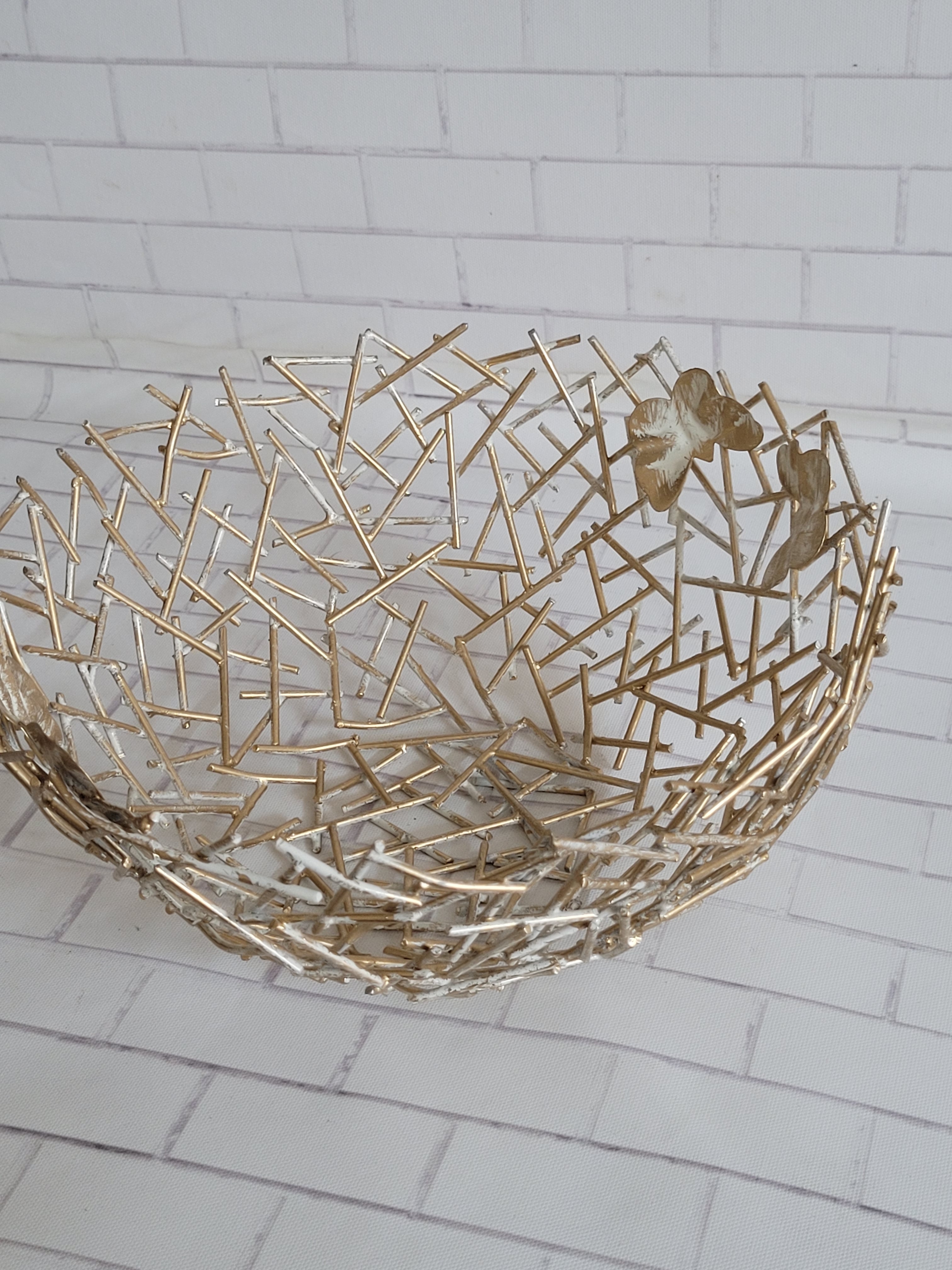 White & Gold Bowl Butterfly Shaped Wire Mesh Stuff