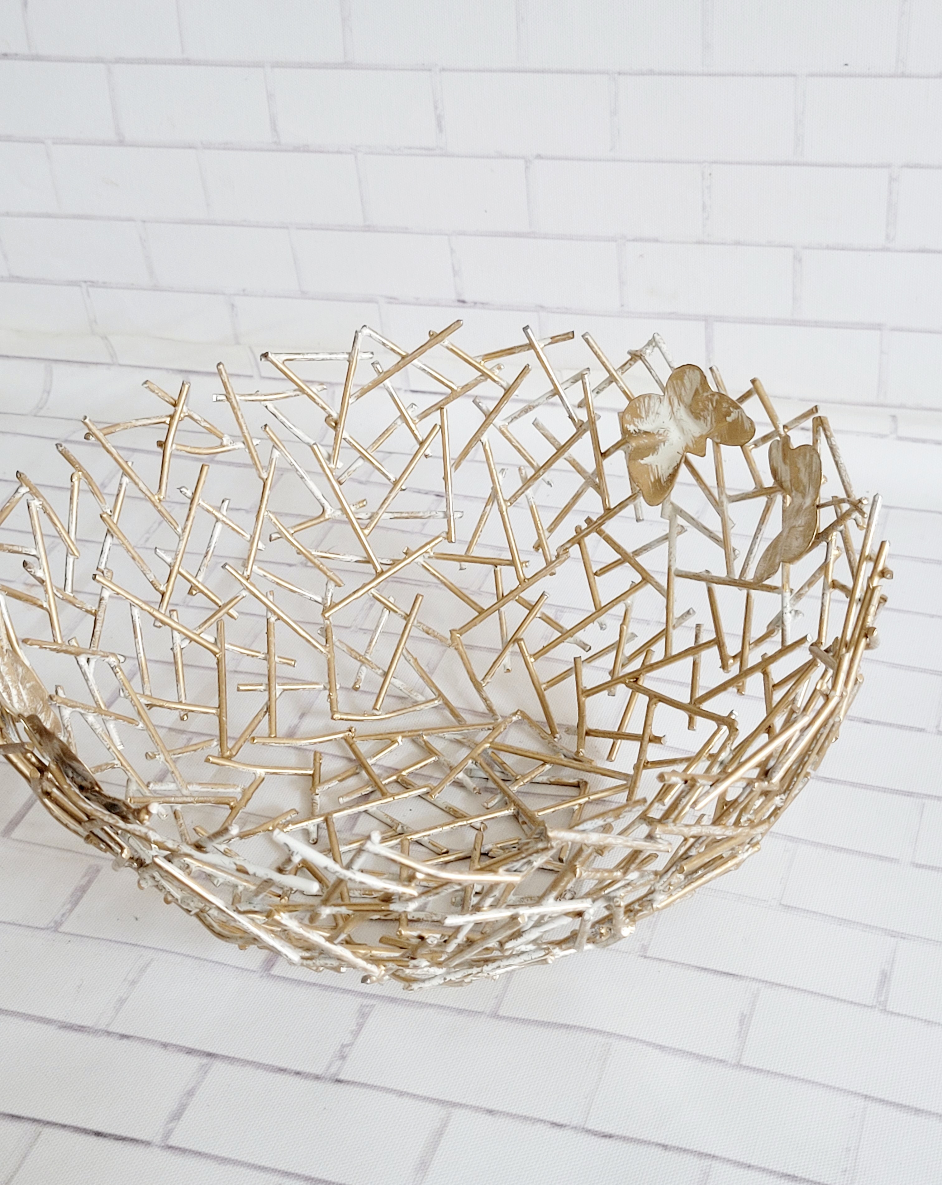 White & Gold Bowl Butterfly Shaped Wire Mesh Stuff