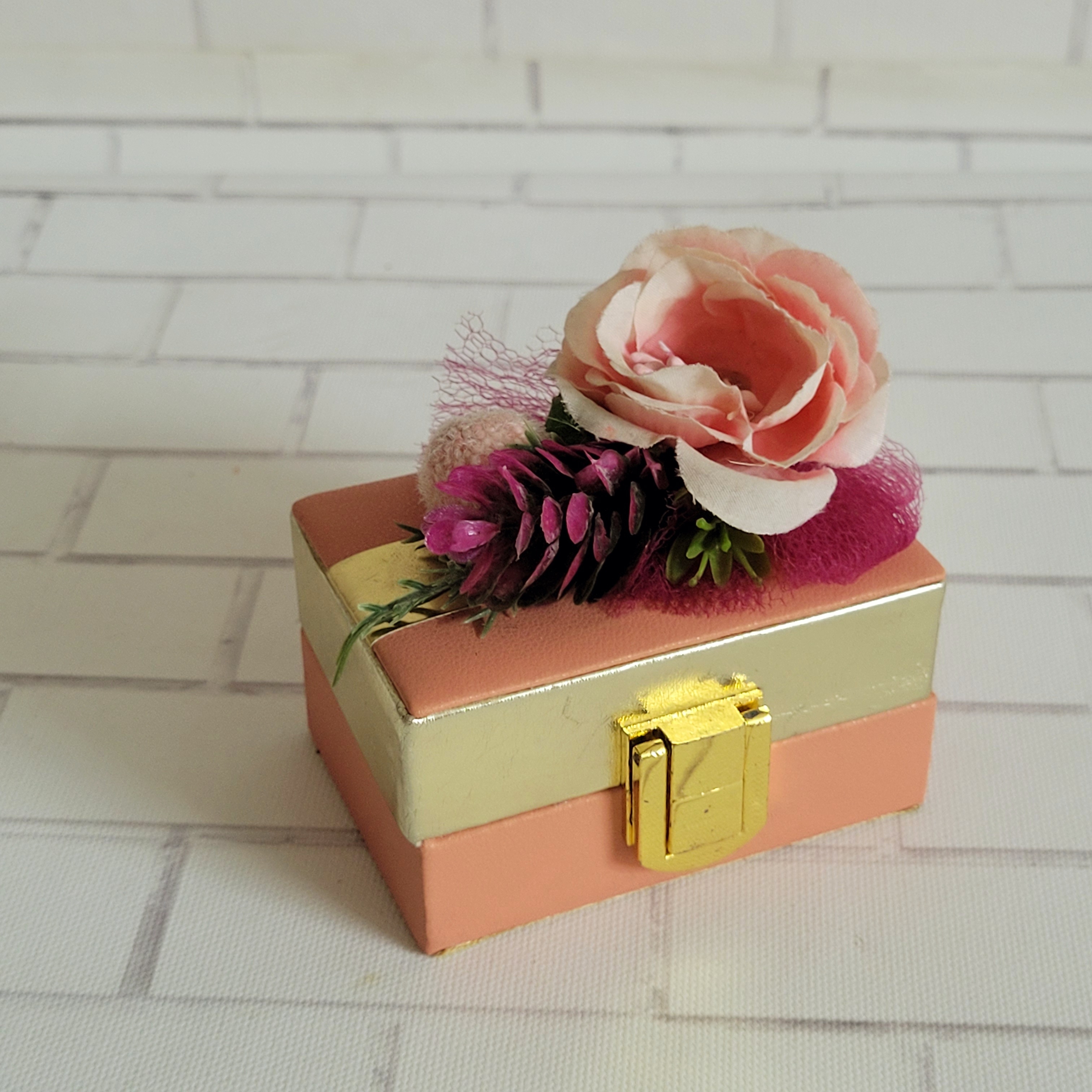 Coral Coin Box Leather Stuff with Artifical Flower