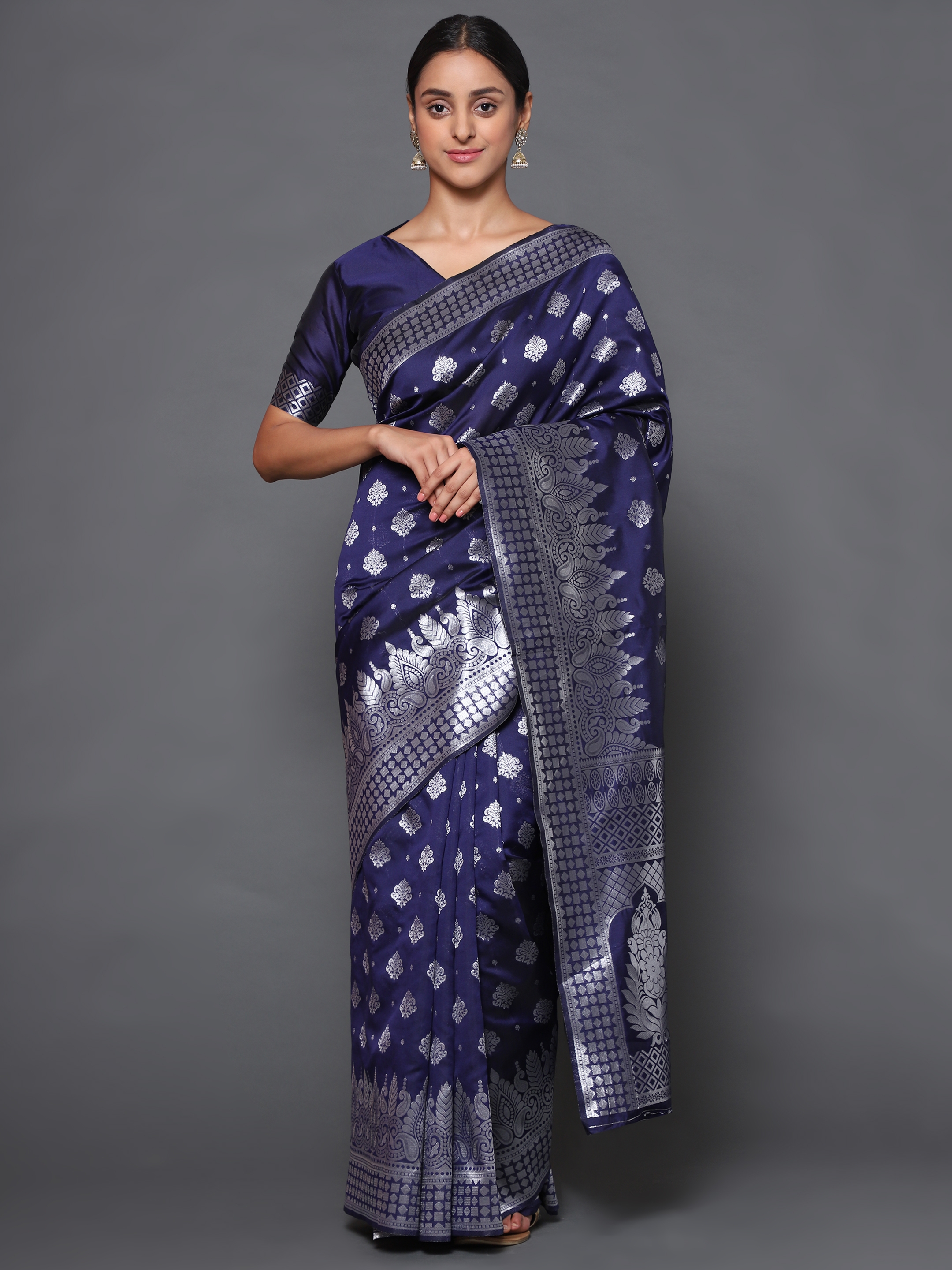 Glemora | Glemora  Nevy Blue Fancy Ethnic Wear Silk Blend Banarasi Traditional Saree
