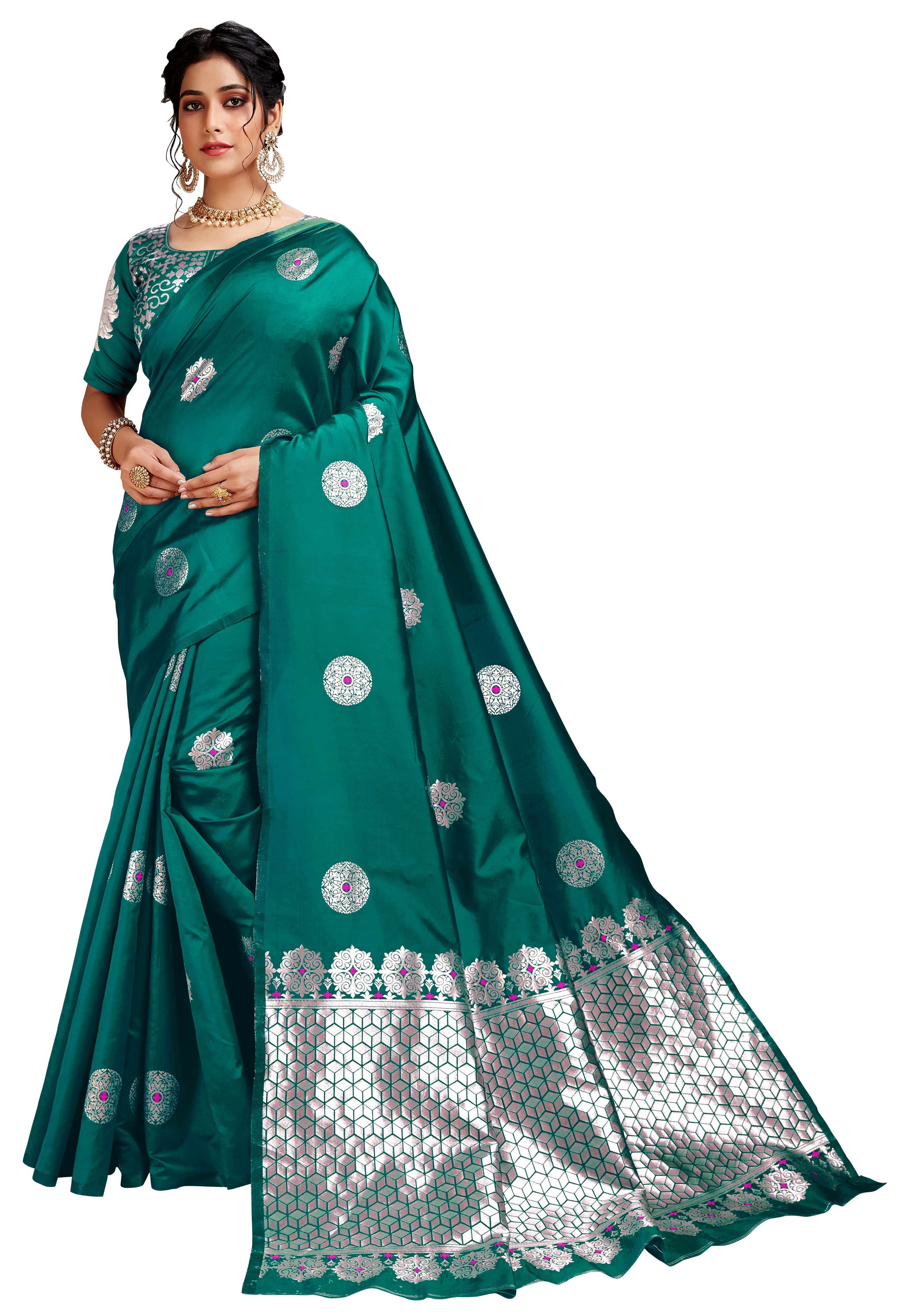 Glemora Green Lichi Silk Dhanashree Saree With Unstitched Blouse