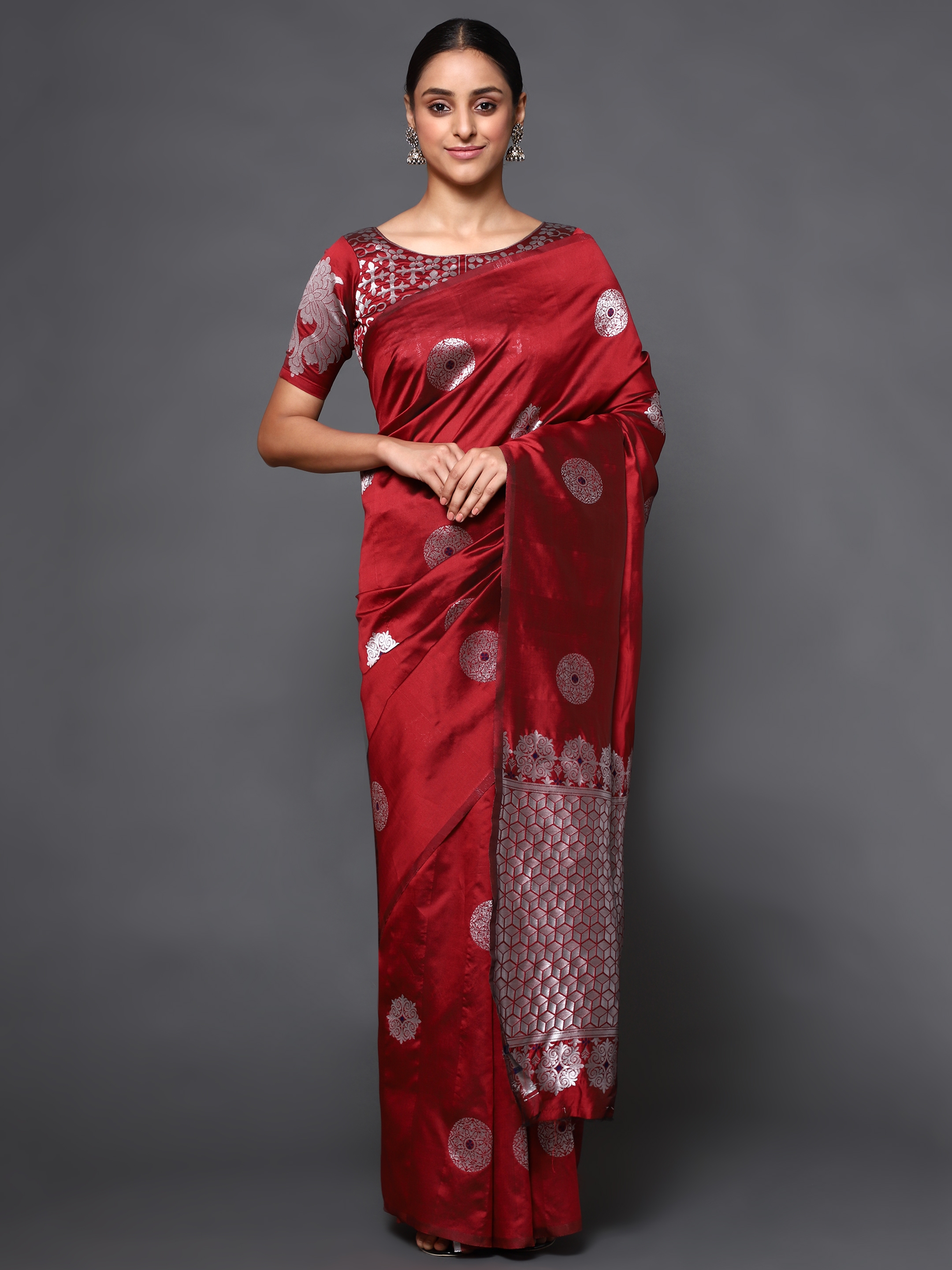 Glemora | Glemora Red Beautiful Ethnic Wear Silk Blend Banarasi Traditional Saree