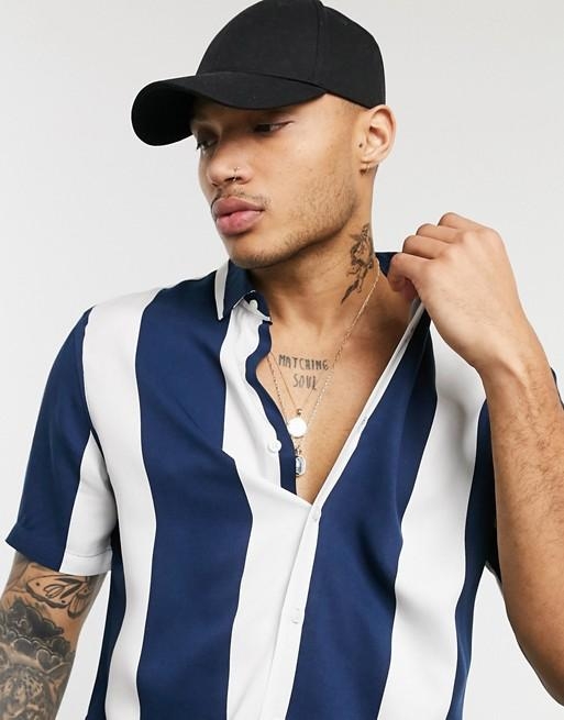 Hemsters | Hemsters White And Blue Half Sleeve Stripe Shirt