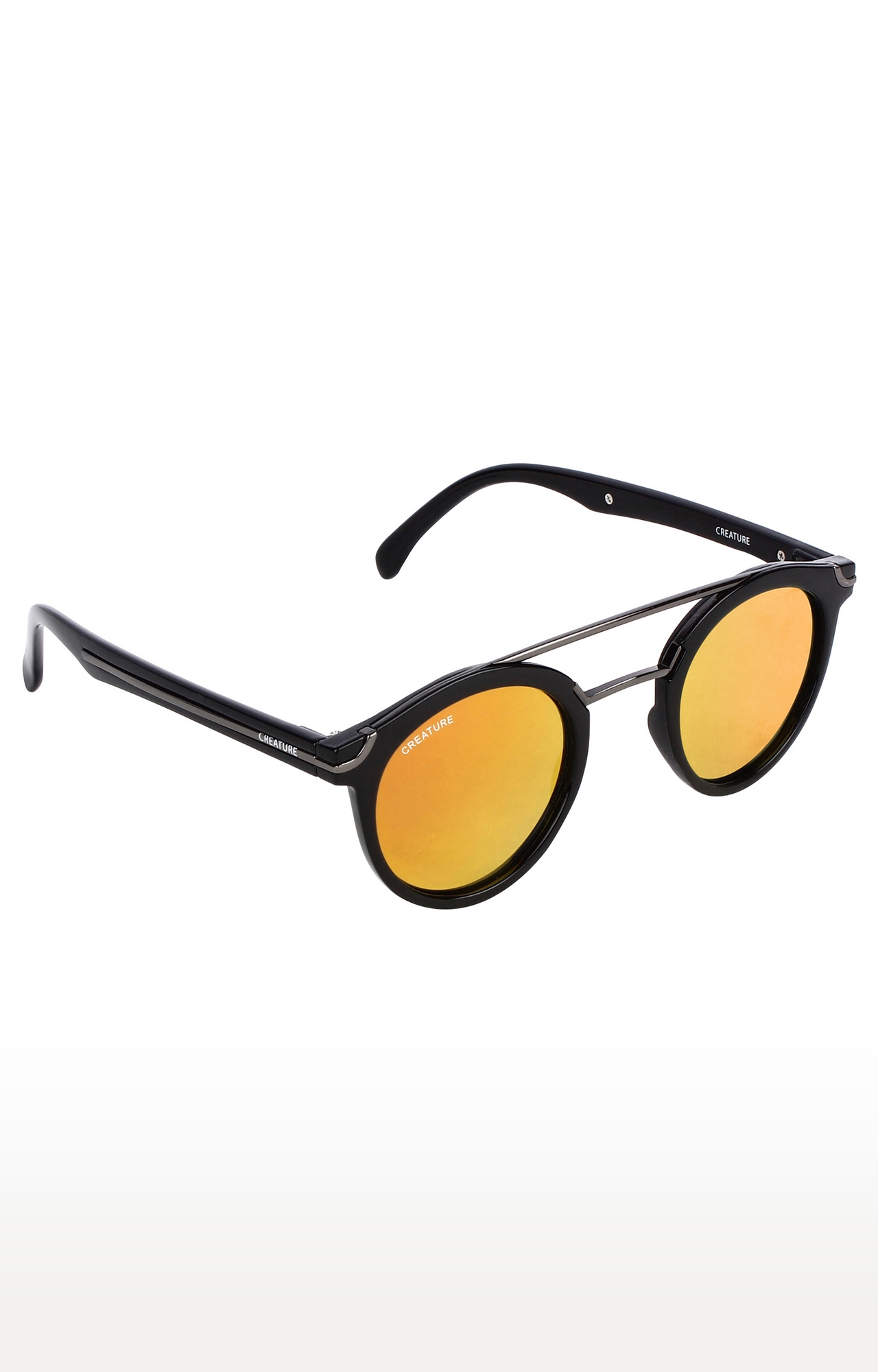 CREATURE | CREATURE Silver Stripped Round Sunglasses (Lens-Yellow|Frame-Silver)