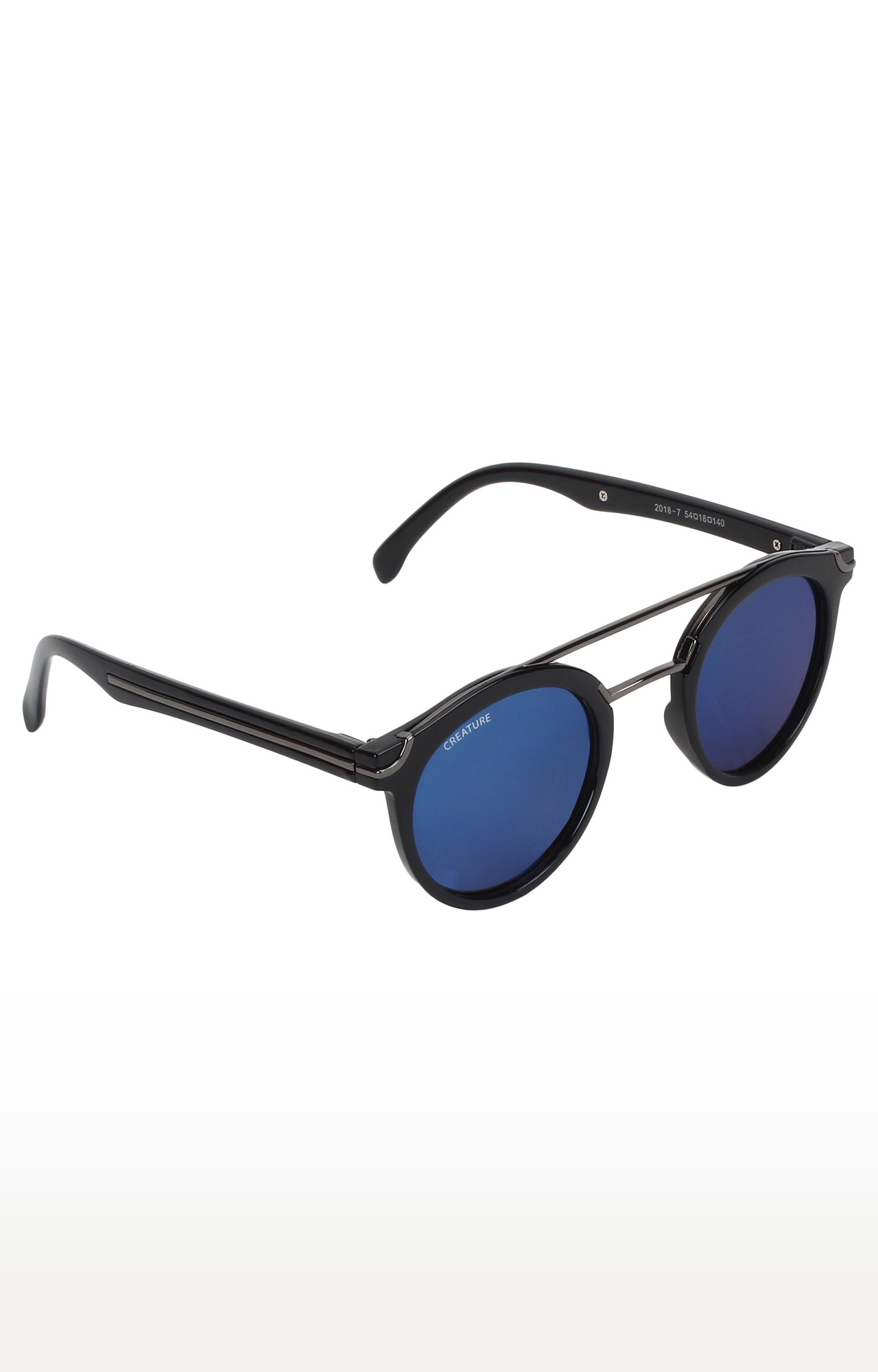 CREATURE | CREATURE Black Round Unisex Sunglasses (Lens-Blue|Frame-Black)