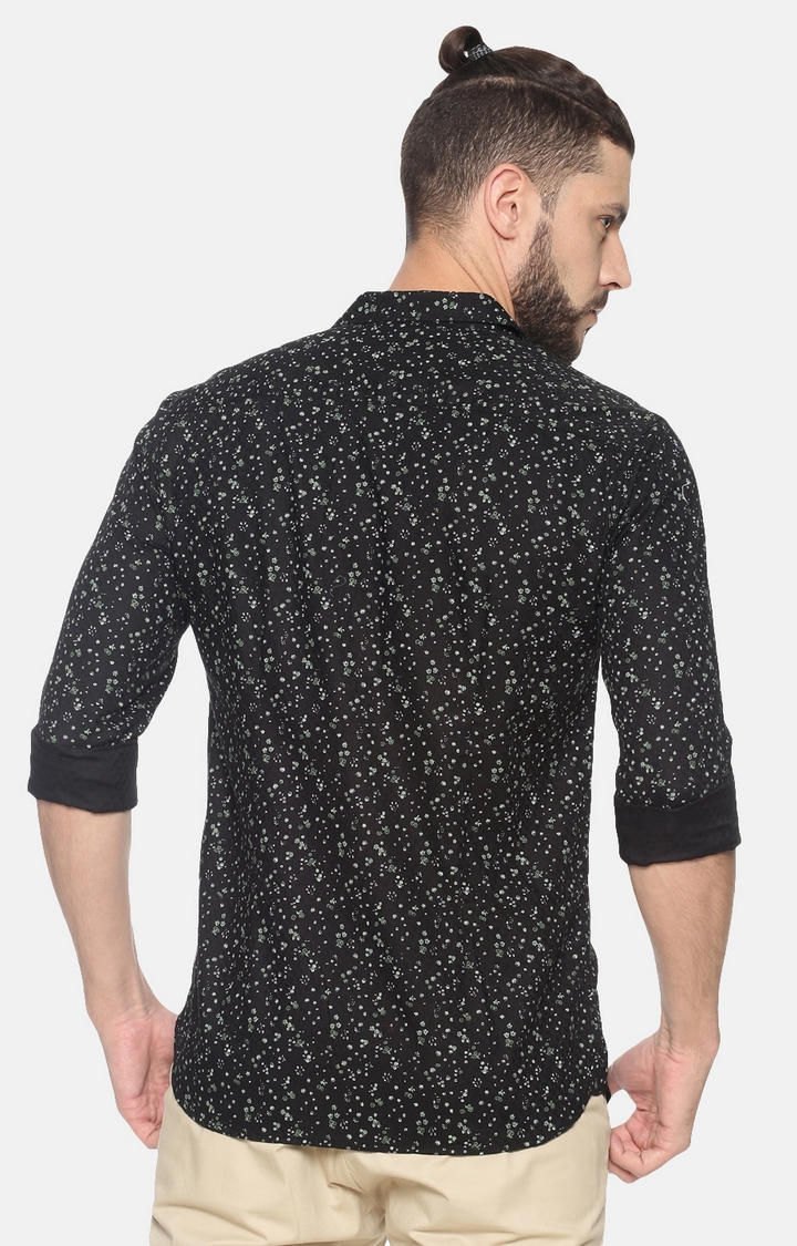 Men's Black Cotton Floral Casual Shirts