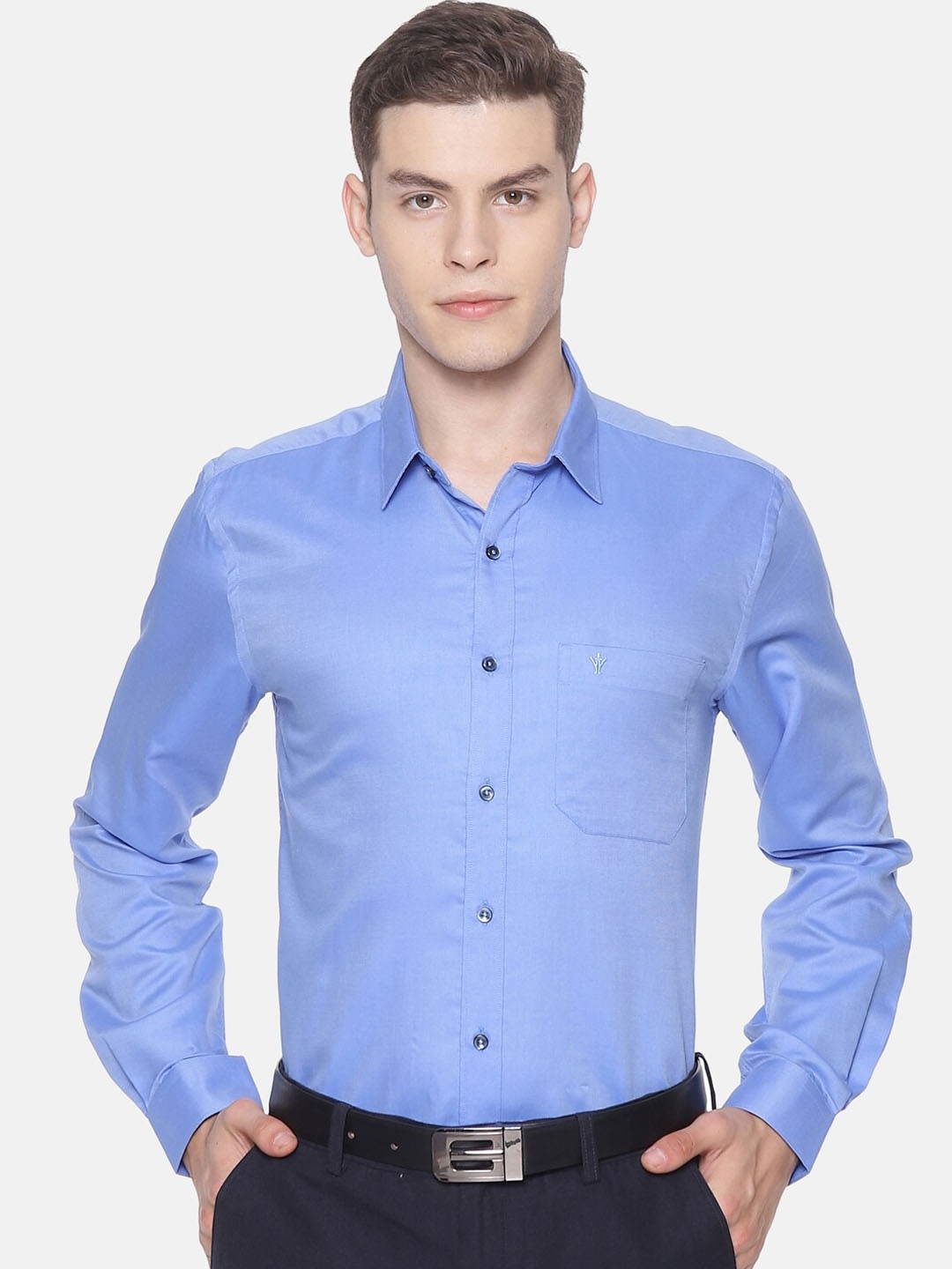 Ramraj | RAMRAJ COTTON Men Blue Smart Slim Fit Solid Formal Shirt
