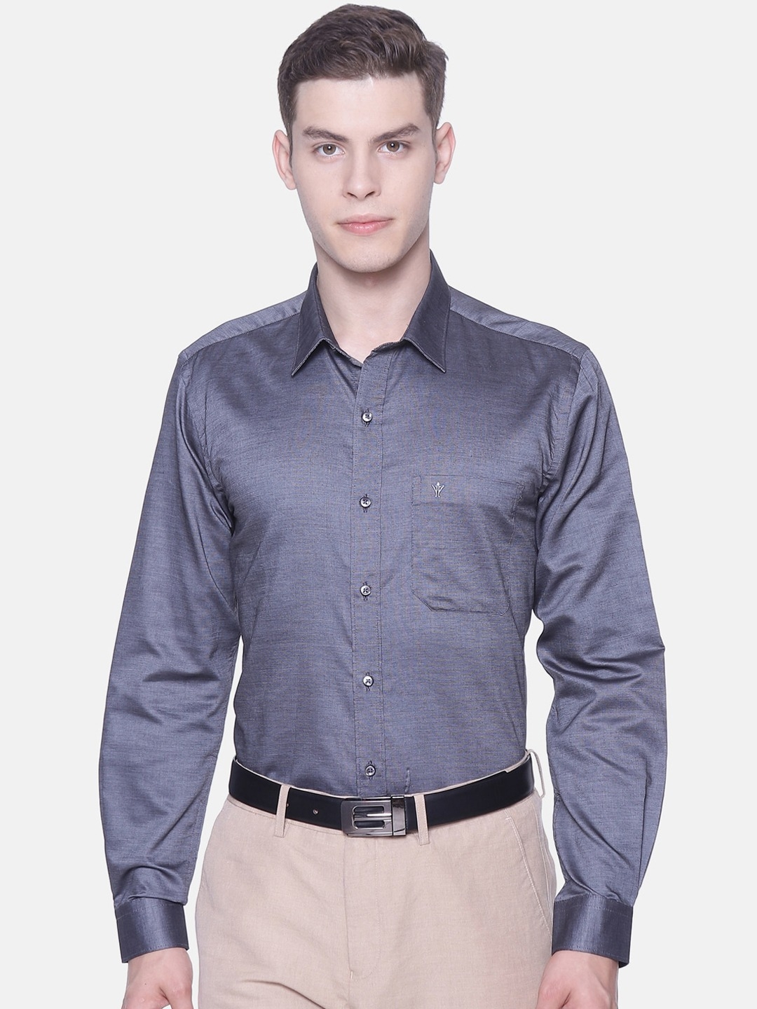 Ramraj | RAMRAJ COTTON Men Grey Smart Slim Fit Solid Formal Shirt