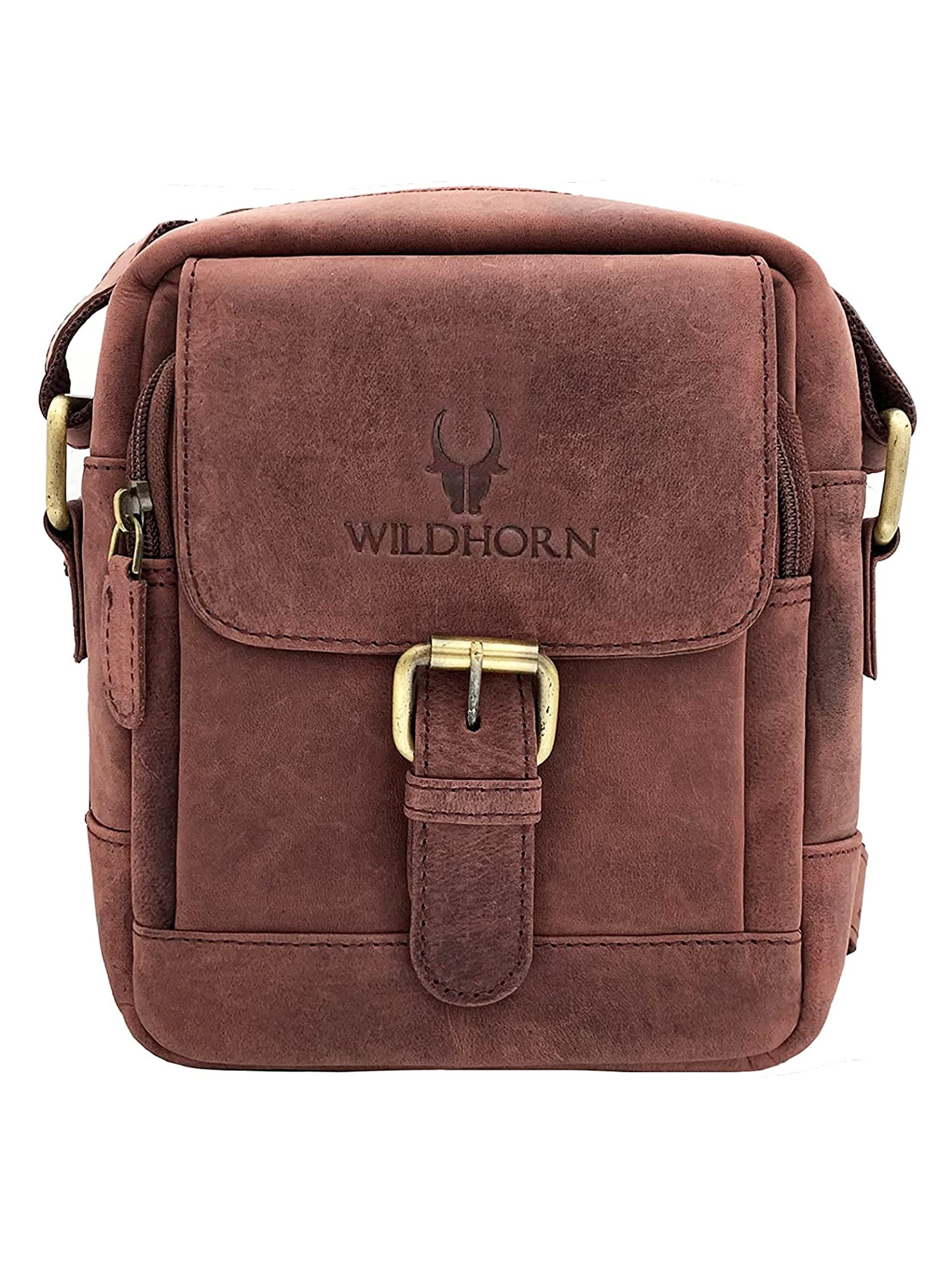 WildHorn | WildHorn 100% Genuine Classic Leather Brown Sling Bag for Men