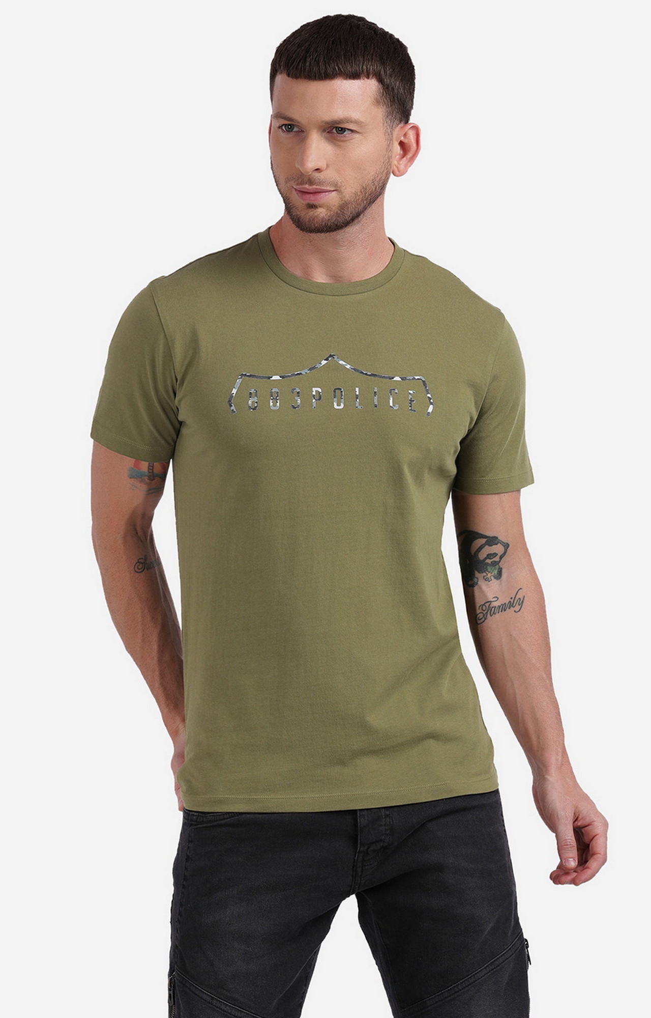 883 Police | Green Printed Milky Way India T-Shirt