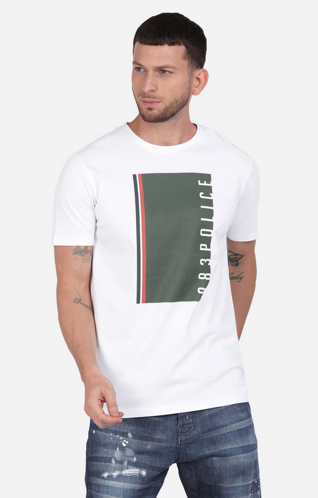 883 Police | White Printed Toll India T-Shirt