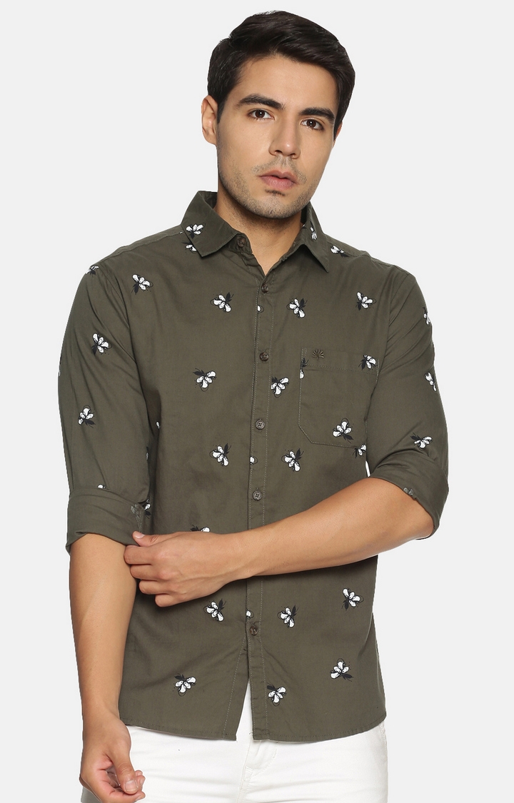 Chennis | Olive Printed Casual Shirts