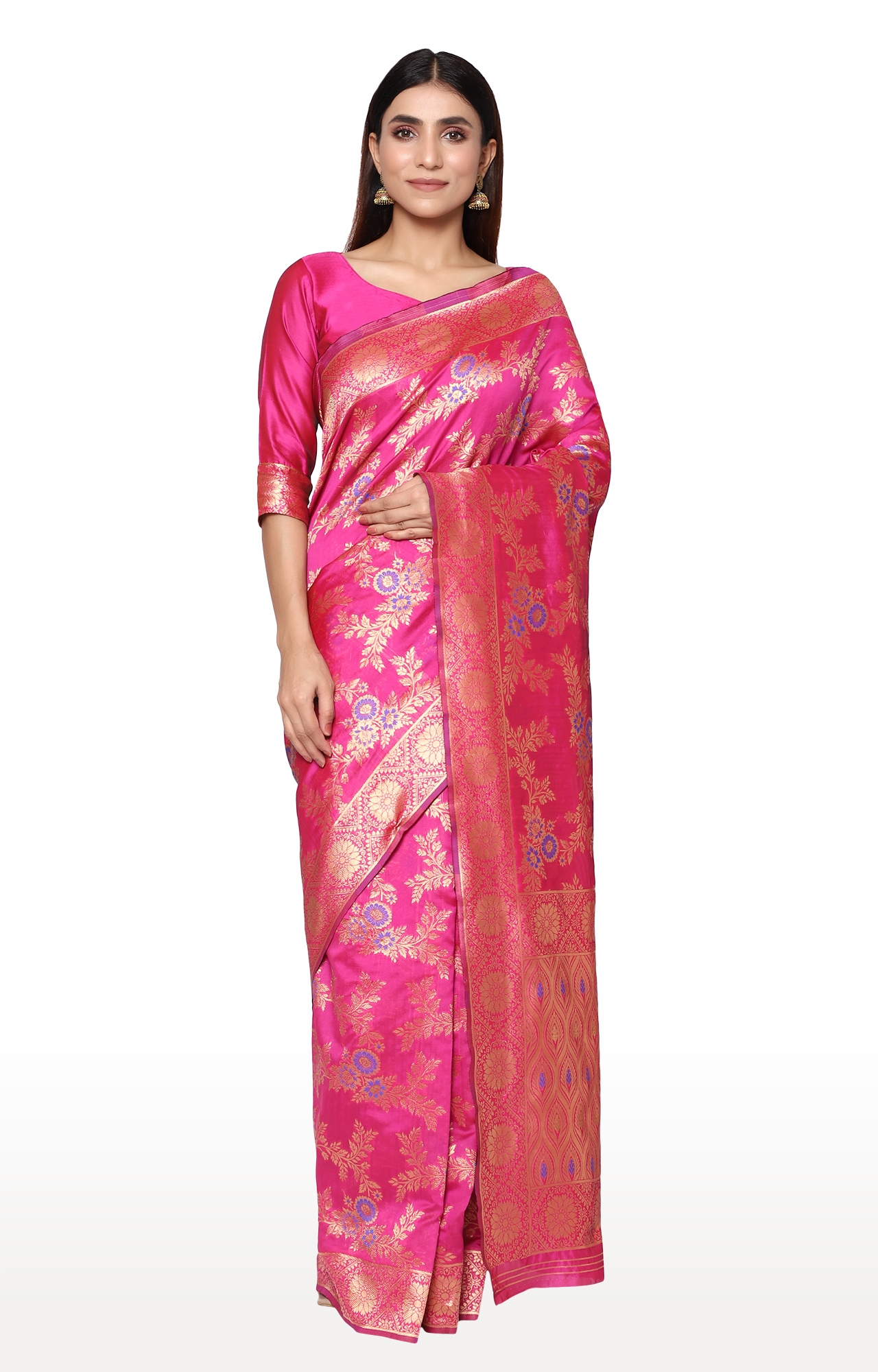 Glemora | Glemora Pink Designer Ethnic Wear Silk Blend Banarasi Traditional Saree