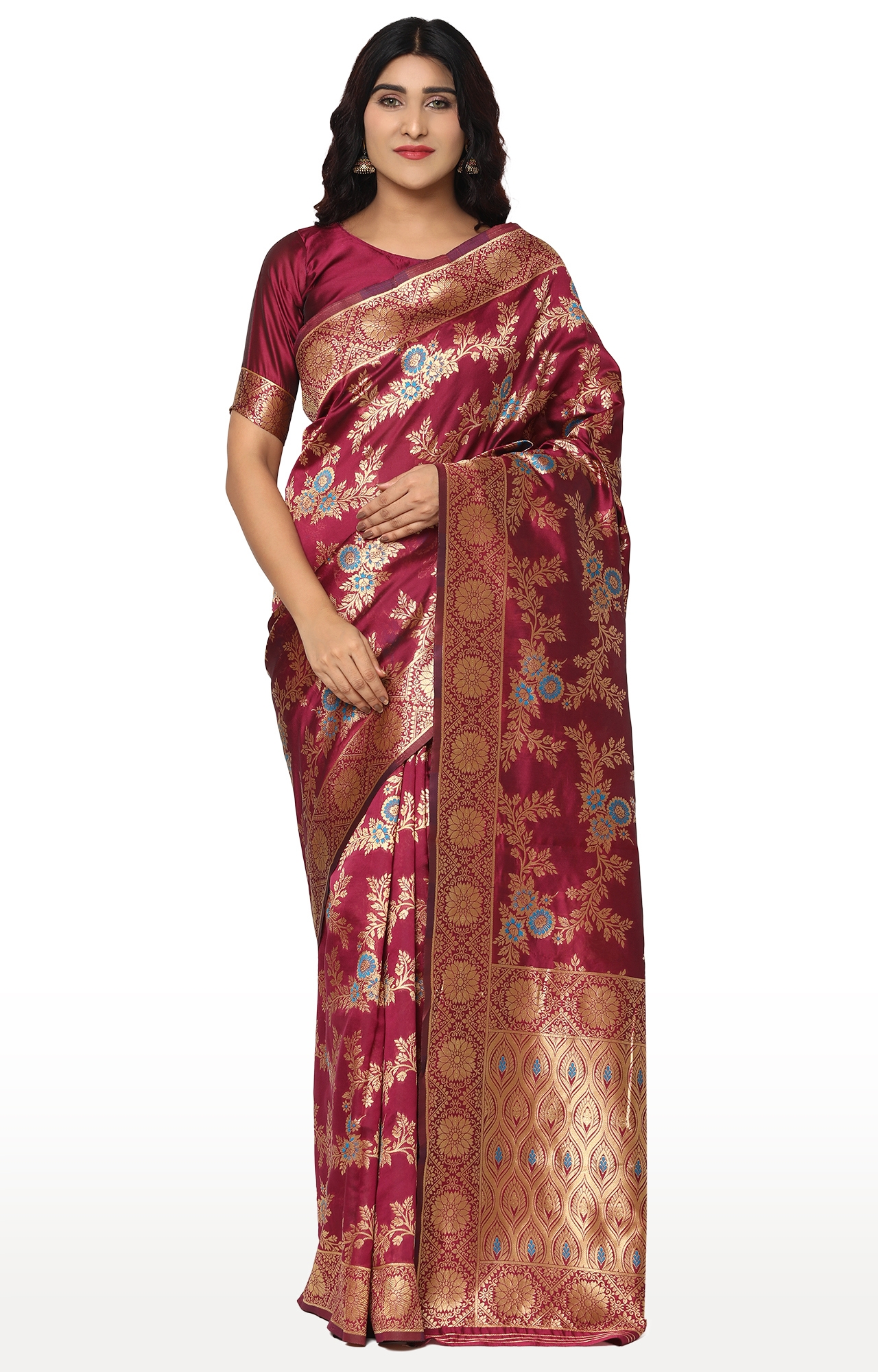 Glemora | Glemora Purple Designer Ethnic Wear Silk Blend Banarasi Traditional Saree