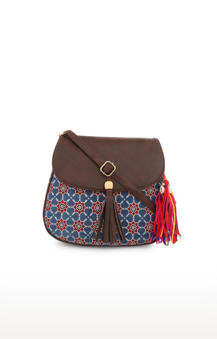 Vivinkaa | Vivinkaa Blue Ethnic Printed U Shape Sling Bag