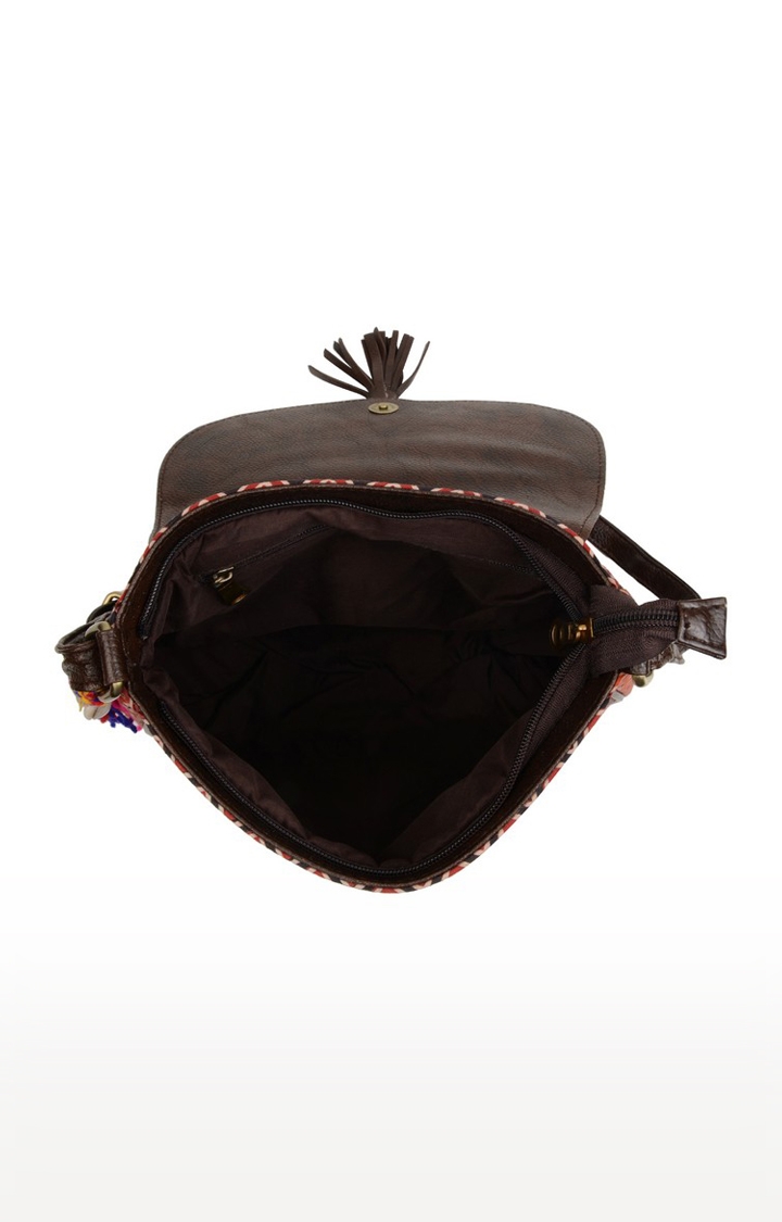Vivinkaa Orange Women's Ethnic Leatherette/Cotton Multi Zigzag Tassel Printed Sling Bag