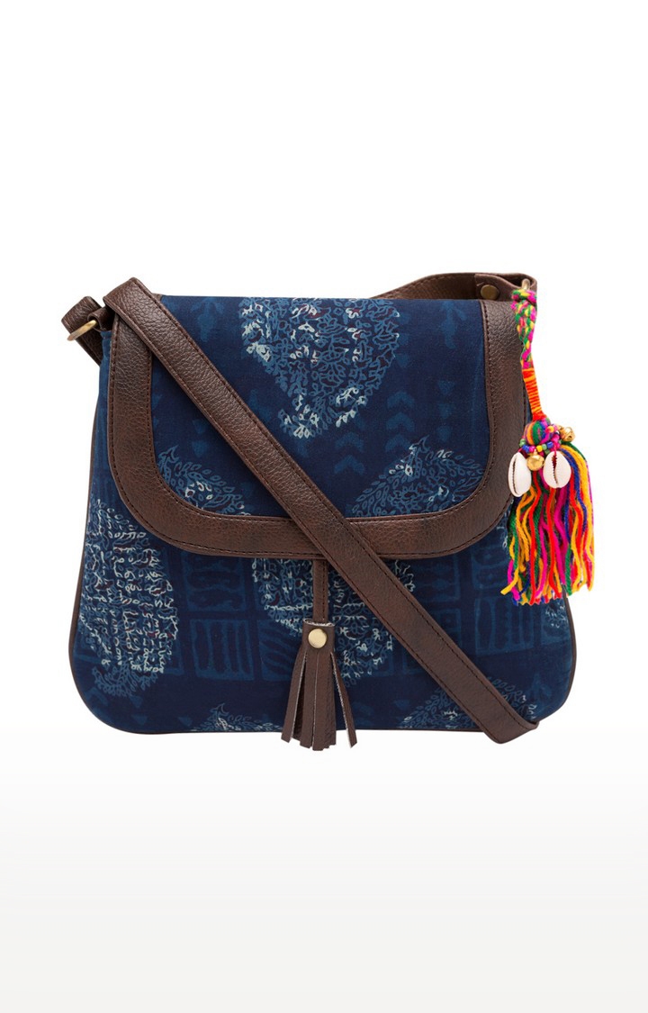 Vivinkaa | Vivinkaa Indigo Blue Tassel Printed Sling Bag