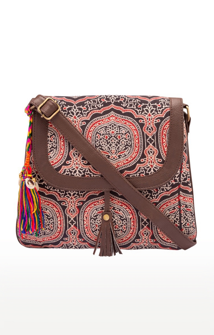 Vivinkaa Brown Kalamkari Style Printed Sling Bags
