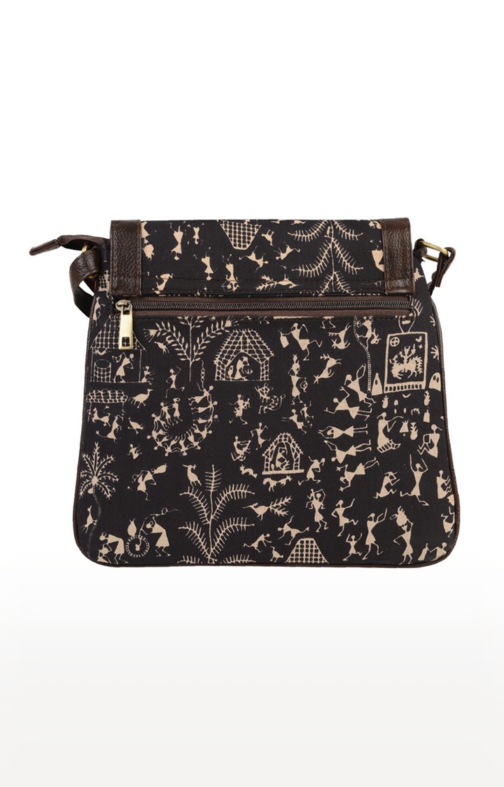 Vivinkaa Brown Ethnic Leatherette/Cotton Warly Printed Tassel Sling Bag