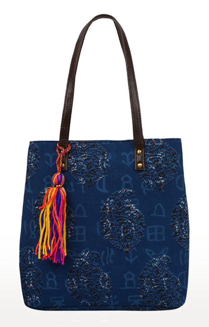Vivinkaa | Vivinkaa Indigo Blue Ethnic Vegan Leather Cotton Mini Tote Bag
