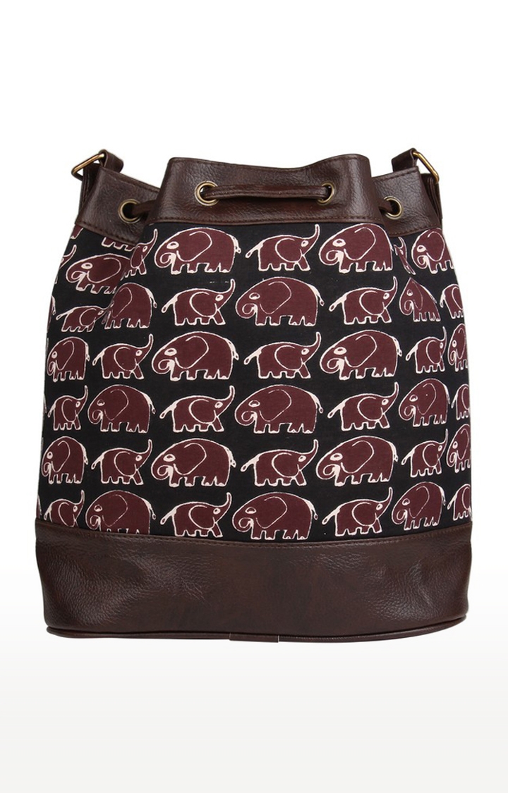 Vivinkaa Brown Elephant Printed Bucket Sling Bag