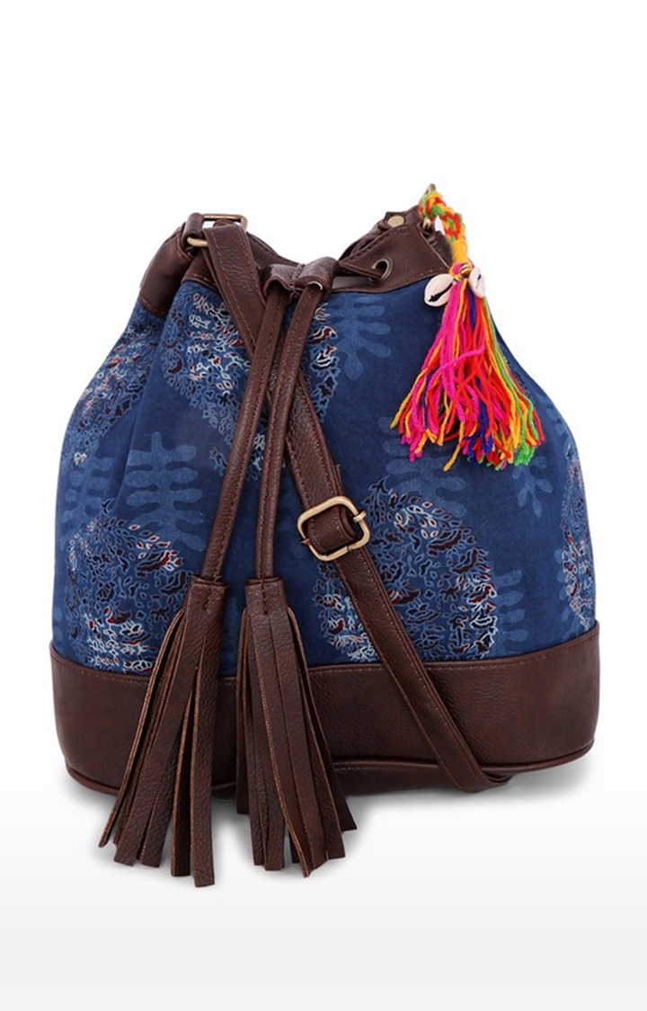Vivinkaa | Vivinkaa Indigo Blue Printed Bucket Sling Bag