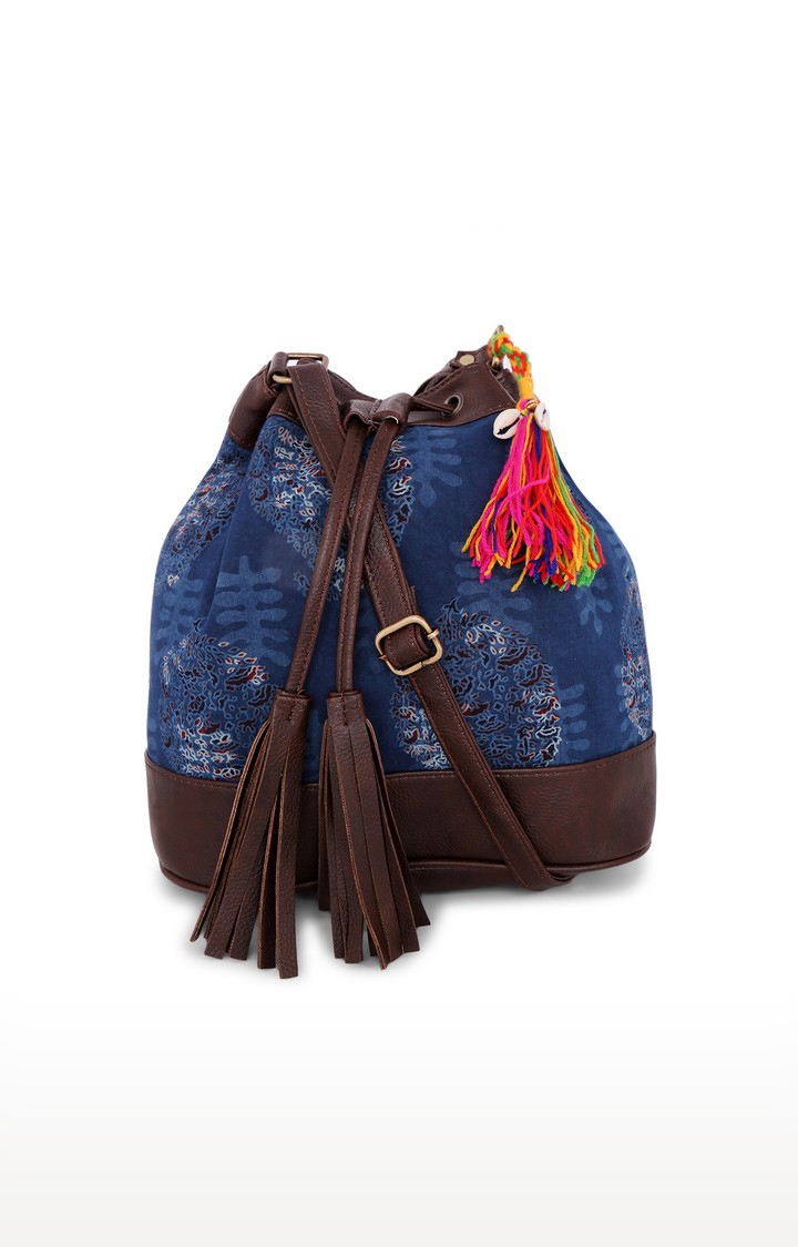 Vivinkaa | Vivinkaa Indigo Blue Printed Bucket Sling Bag