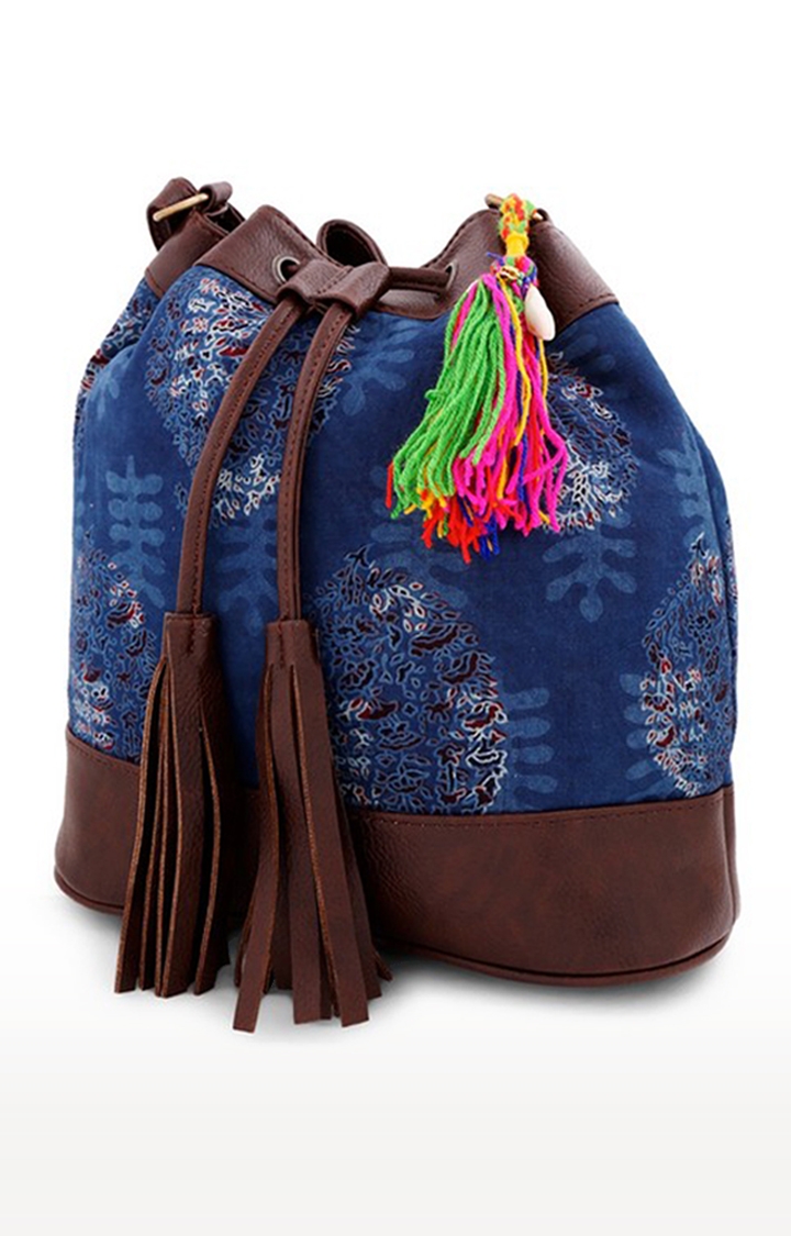 Vivinkaa Indigo Blue Printed Bucket Sling Bag