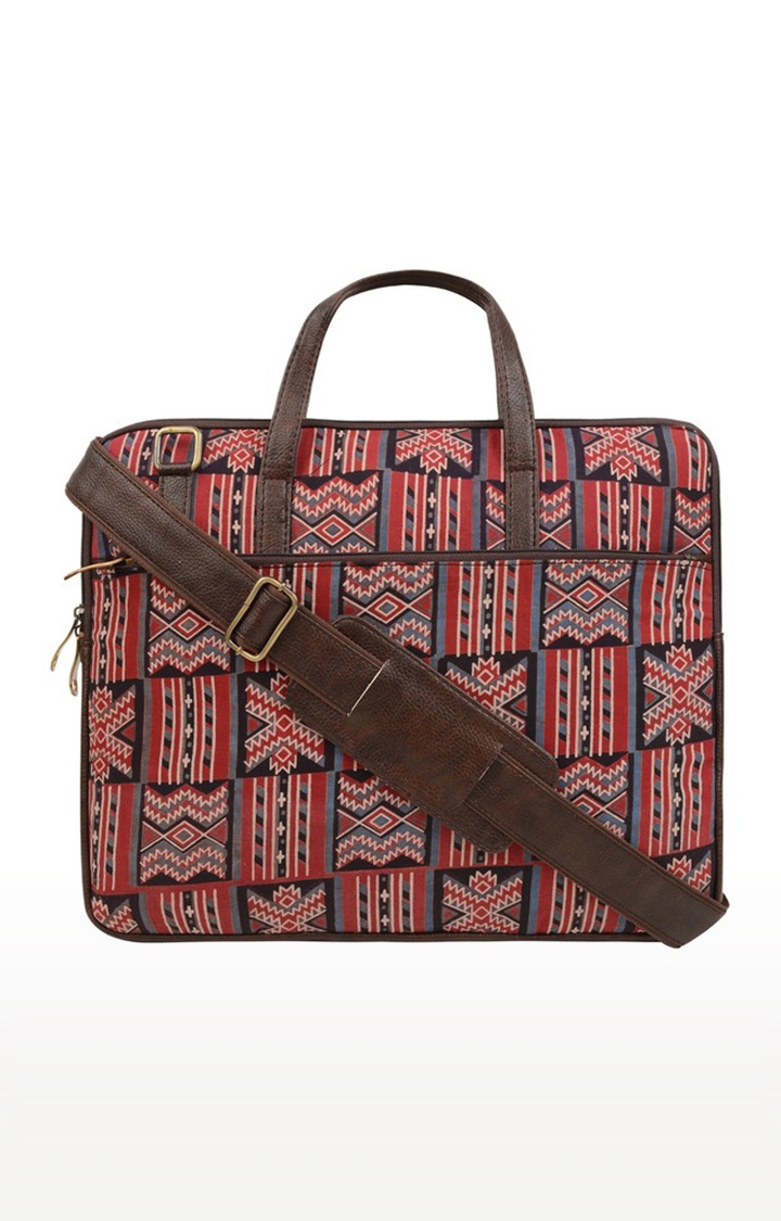 Vivinkaa Red Ikat Printed Leatherette/Cotton 15.6 Inch Padded Laptop Messenger Bag 