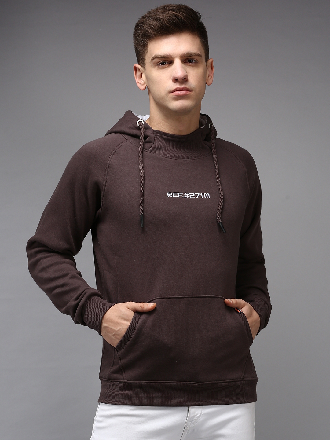 SHOWOFF Men's Hooded Neck Coffee Brown Solid Sweatshirt
