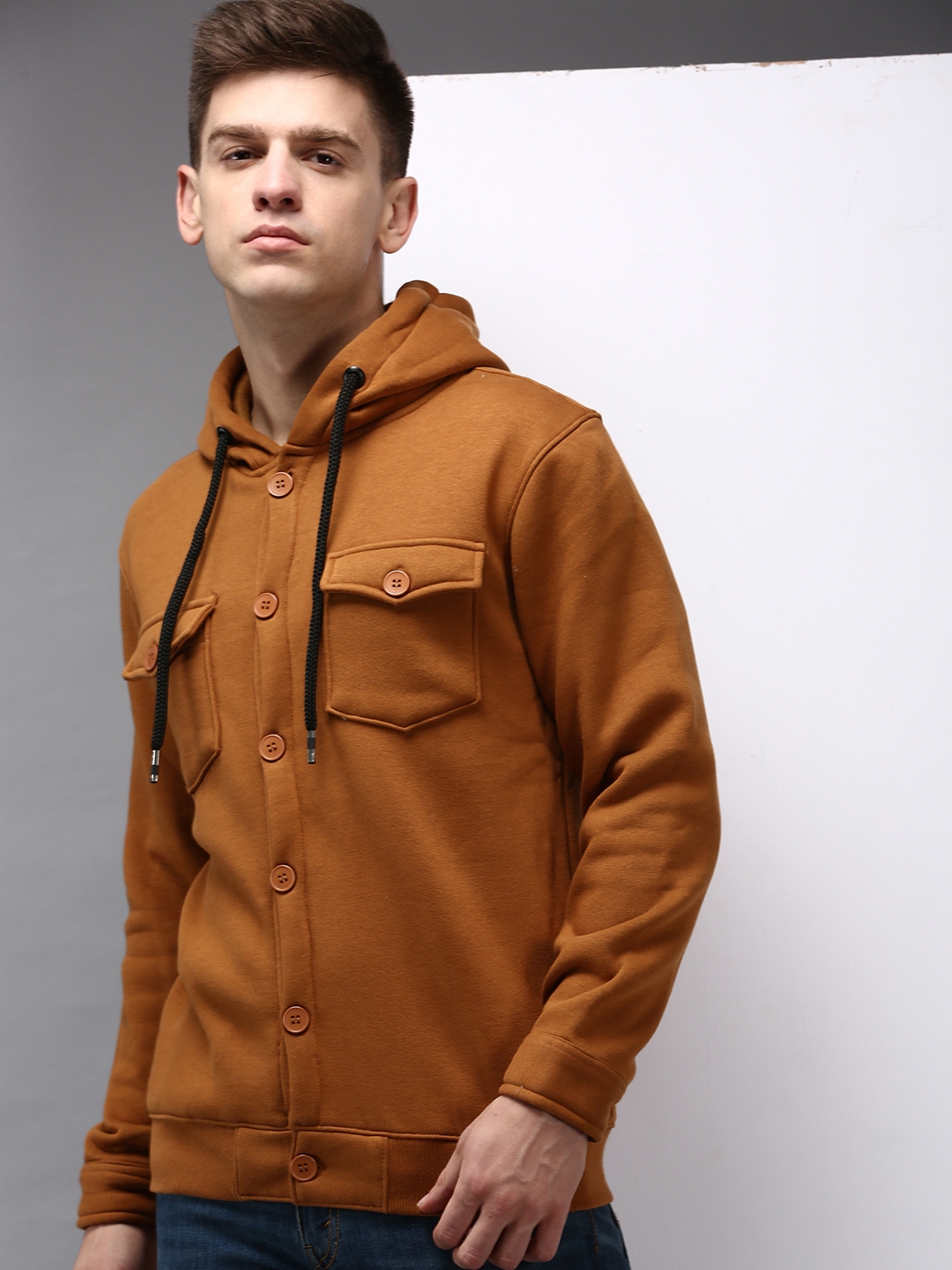 Showoff | SHOWOFF Men's Hooded Neck Brown Solid Sweatshirt