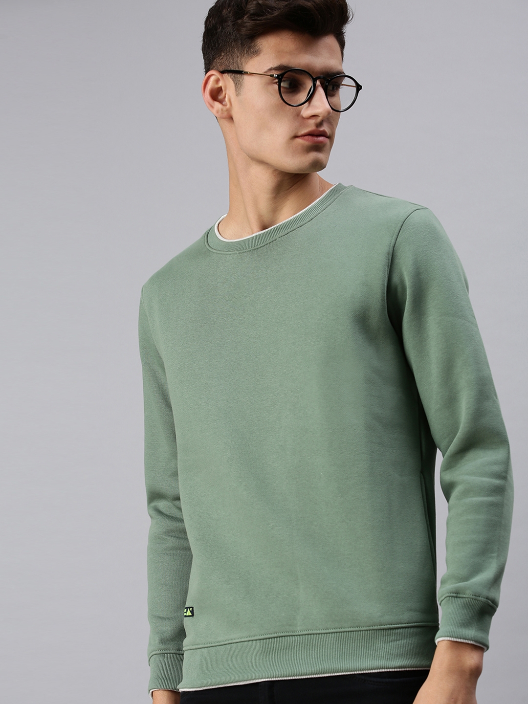 Men's Green Cotton Solid Sweatshirts
