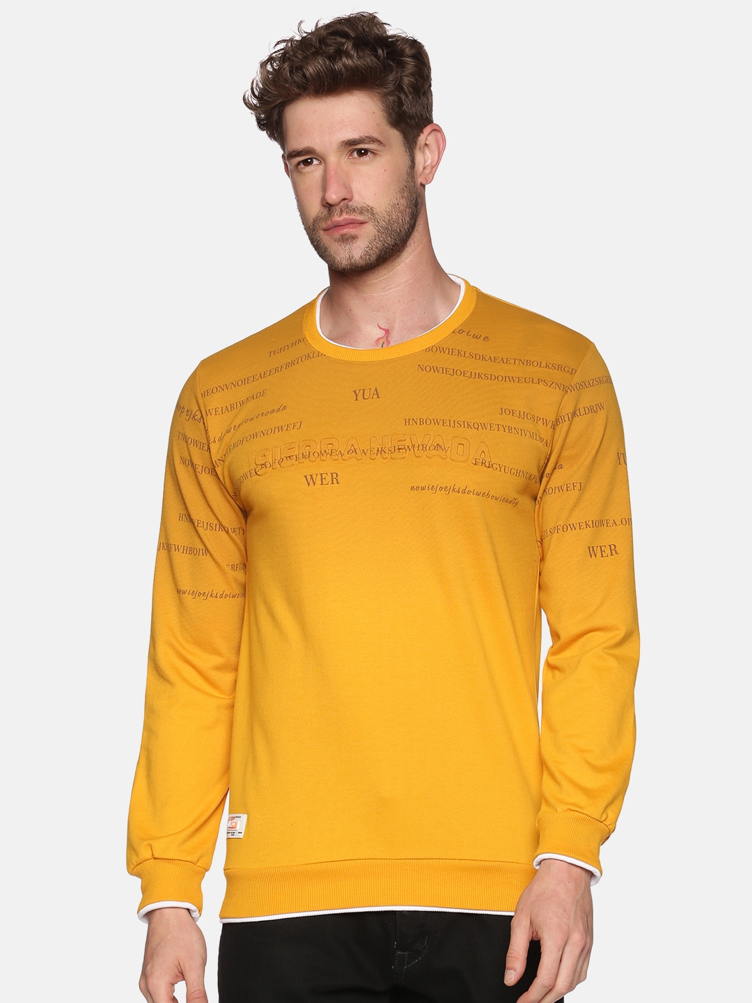 Showoff | Show-Off Men'S Cotton Casual Yellow Sweatshirt