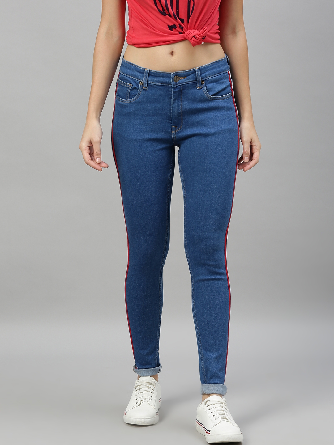 Enviously Young | Enviously Young Mid Rise Blue Jeans with Sidetape
