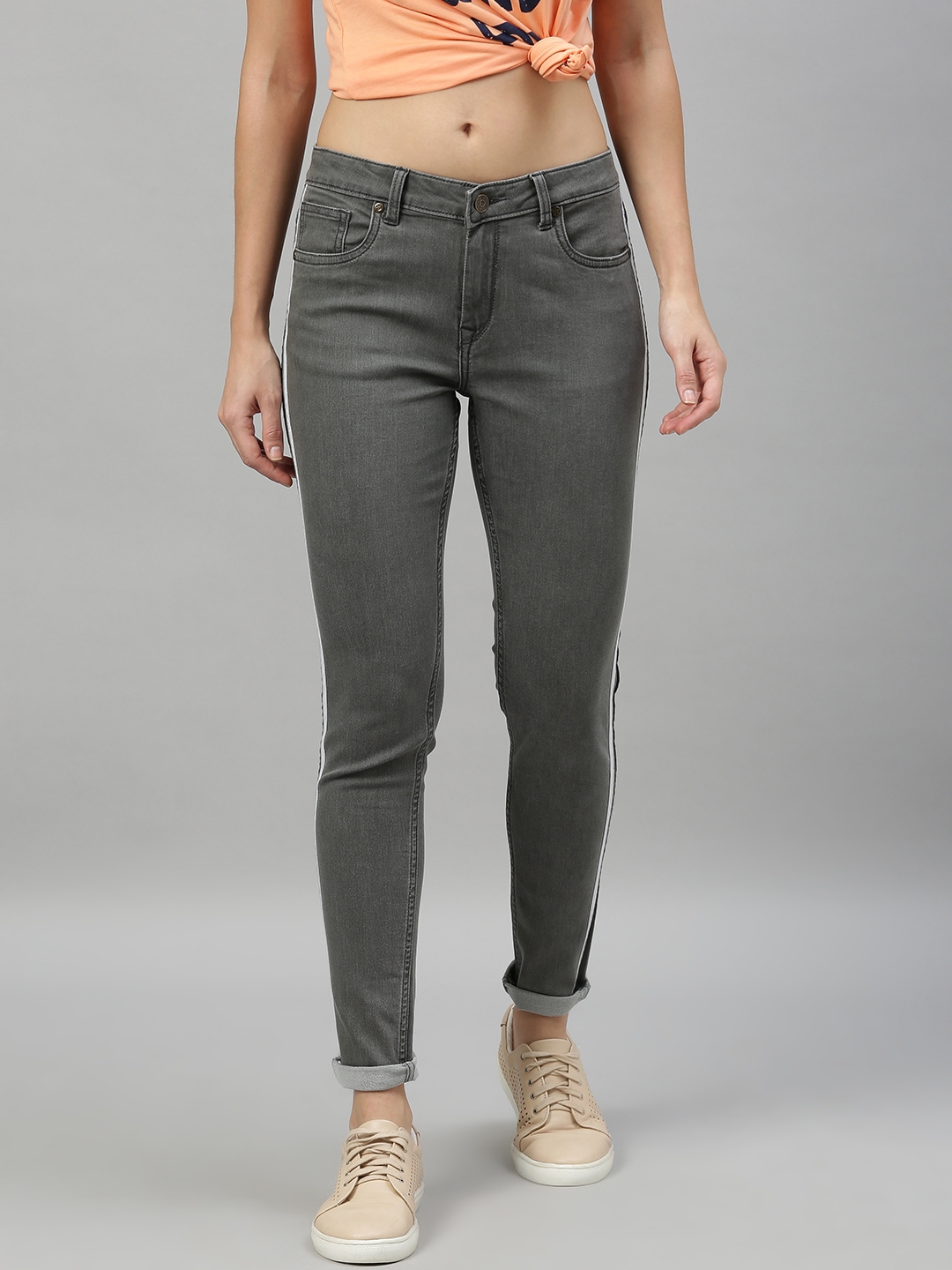 Enviously Young | Enviously Young Mid Rise Grey Jeans with Sidetape