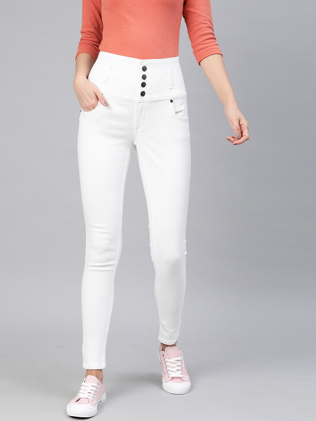 Enviously Young | Enviously Young High Rise 5 Button White Jeans