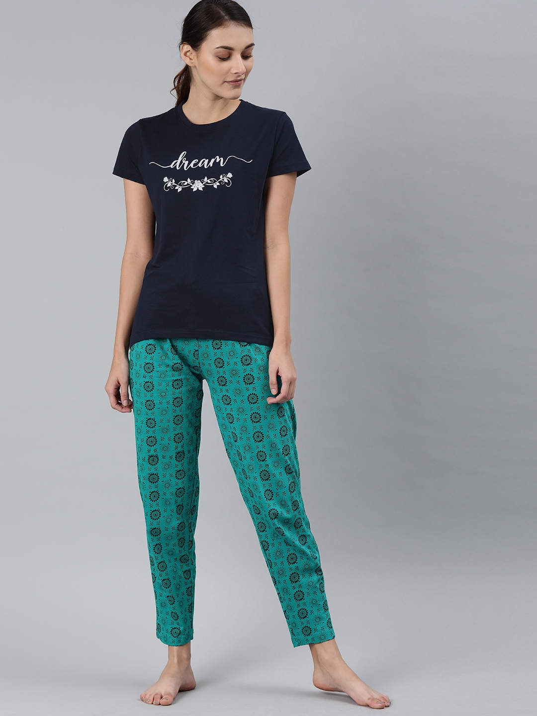 Enviously Young | Navy & Ramar Green T-Shirt and Pyjama Set