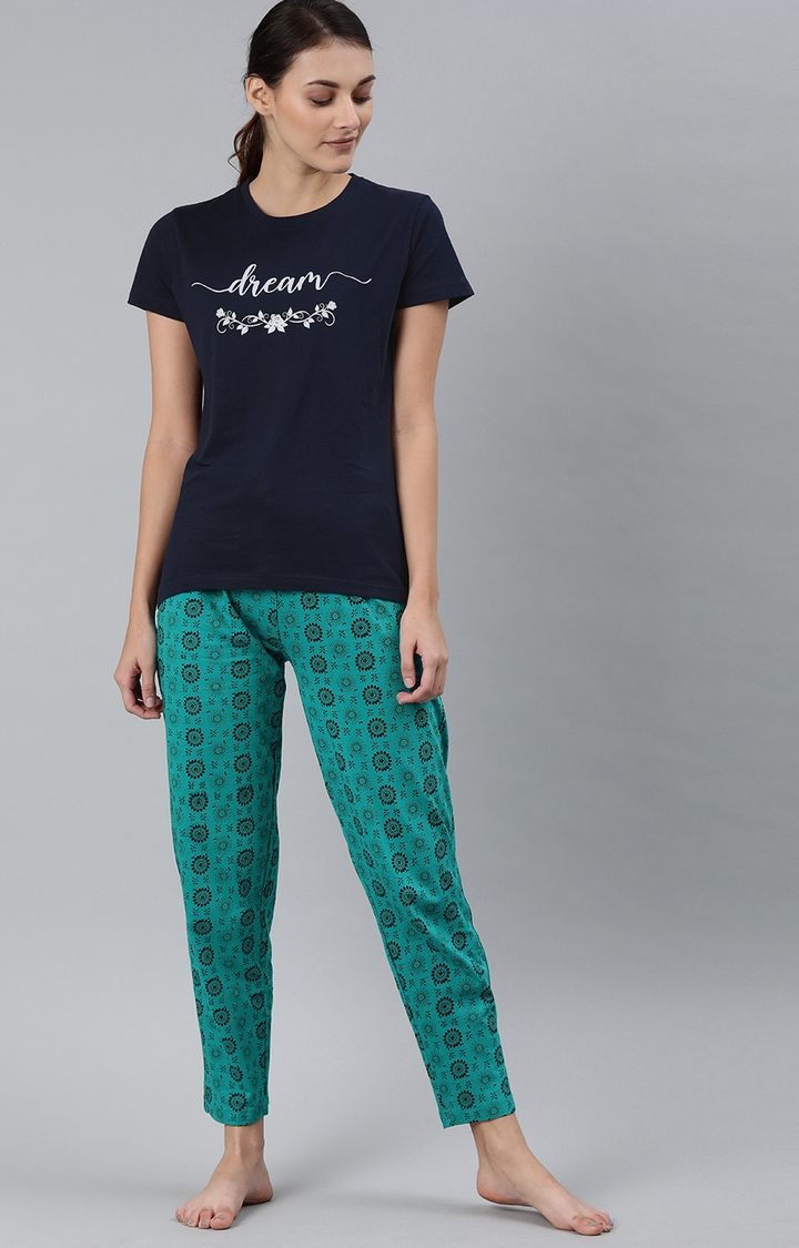 Enviously Young | Navy & Ramar Green T-Shirt and Pyjama Set