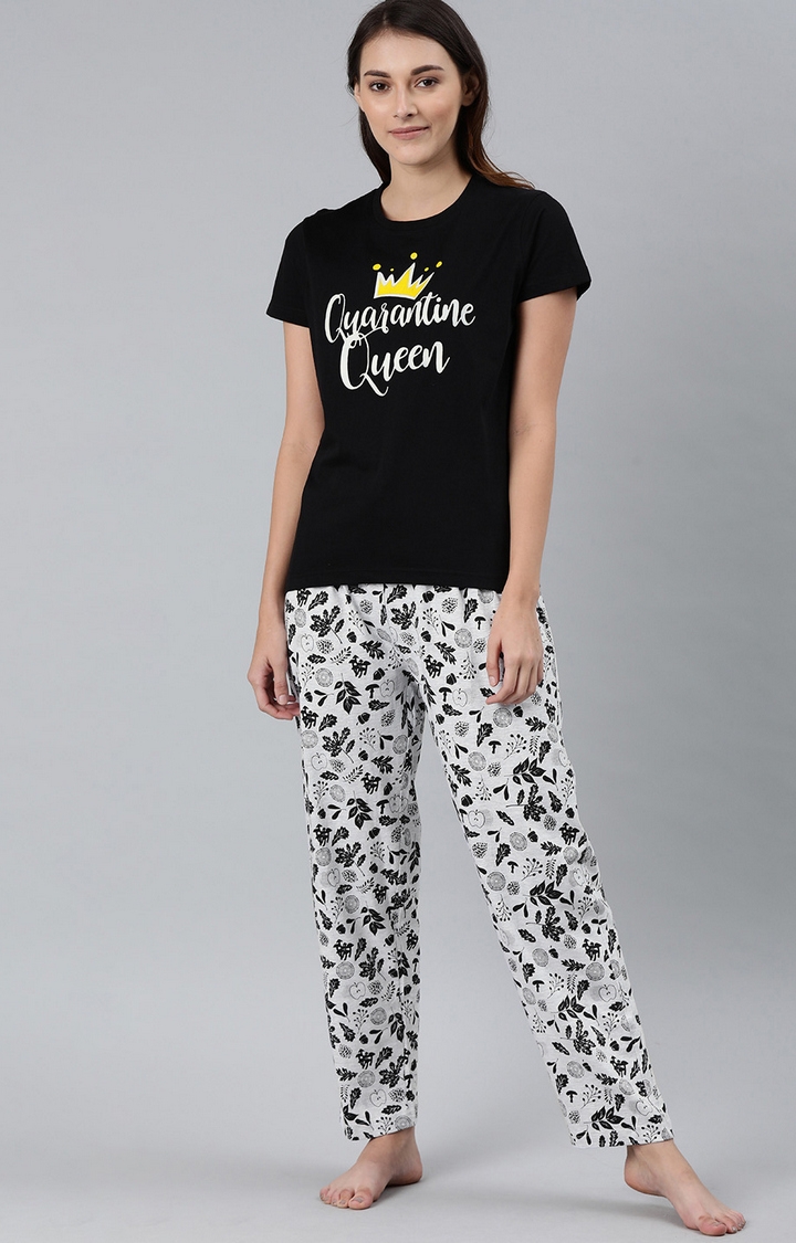 Enviously Young | Black & Grey Melange T-Shirt and Pyjama Set