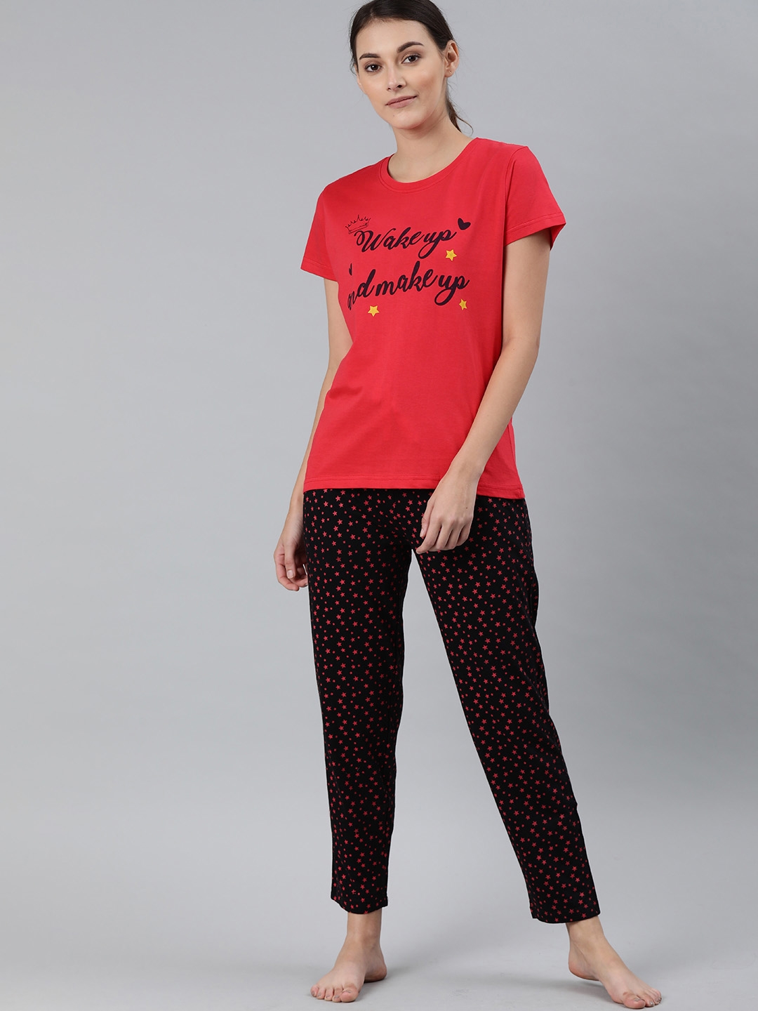 Enviously Young | Red & Black T-Shirt and Pyjama Set