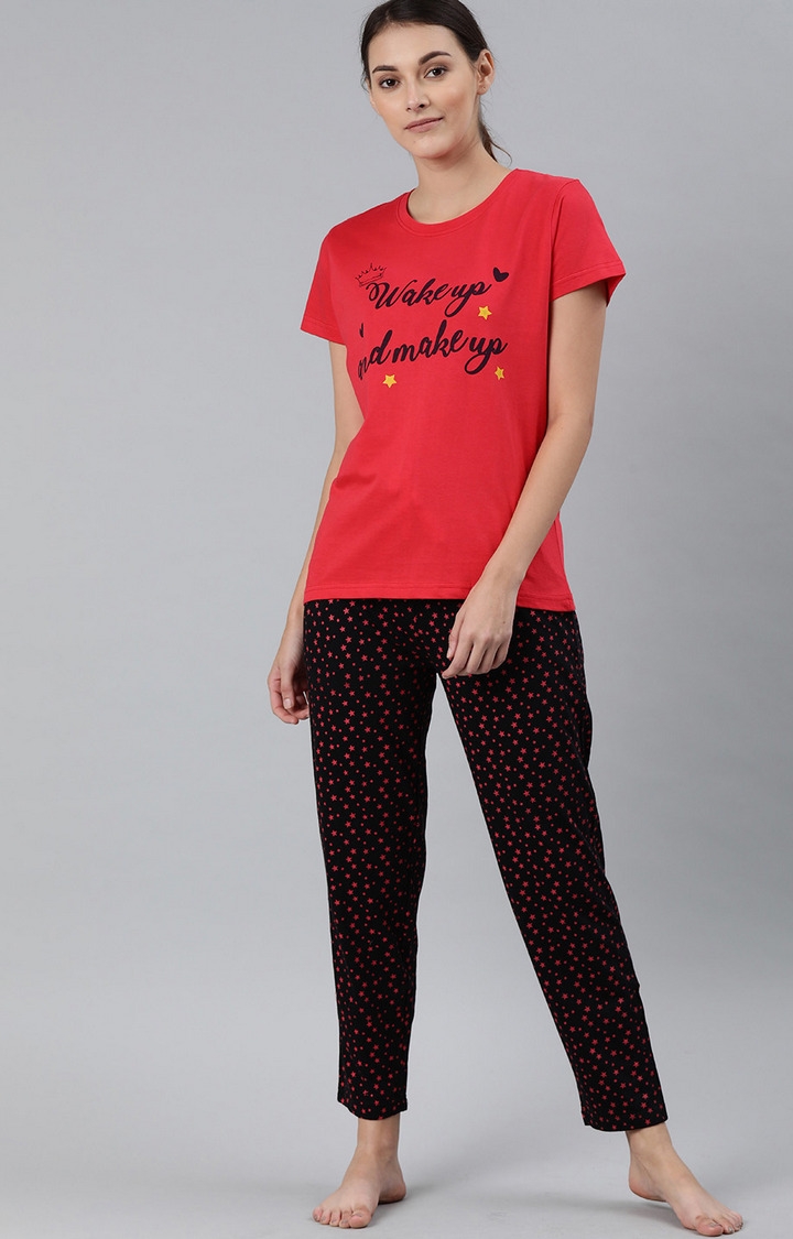Enviously Young | Red & Black T-Shirt and Pyjama Set