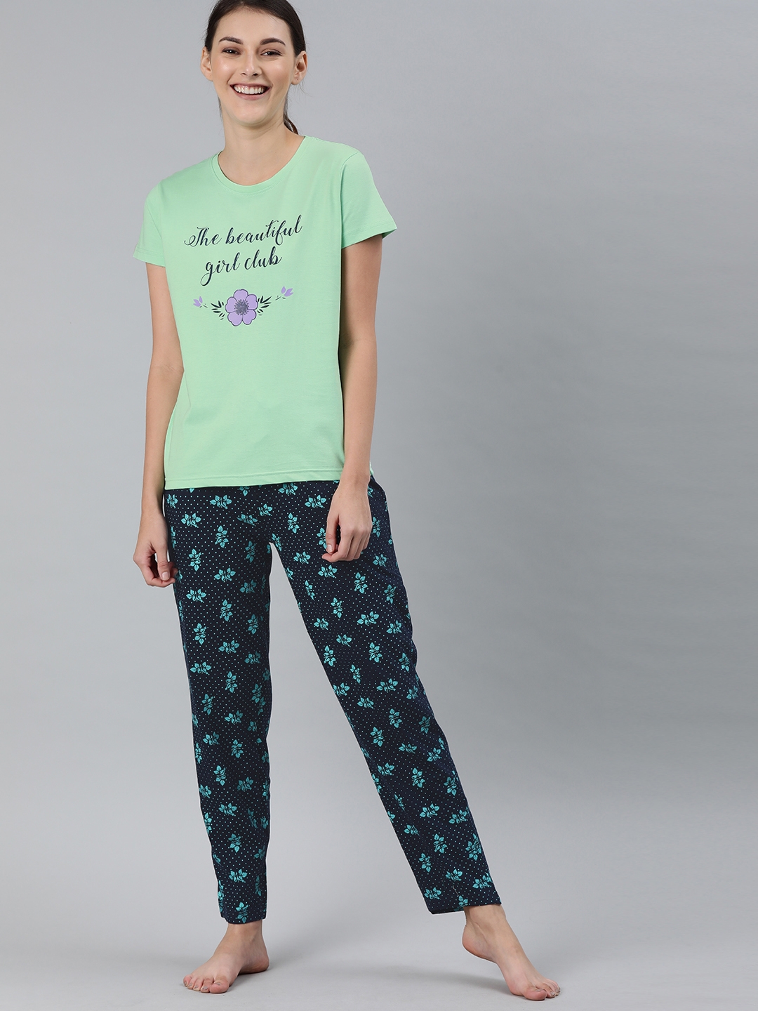 Enviously Young | Sea Green & Navy T-Shirt and Pyjama Set