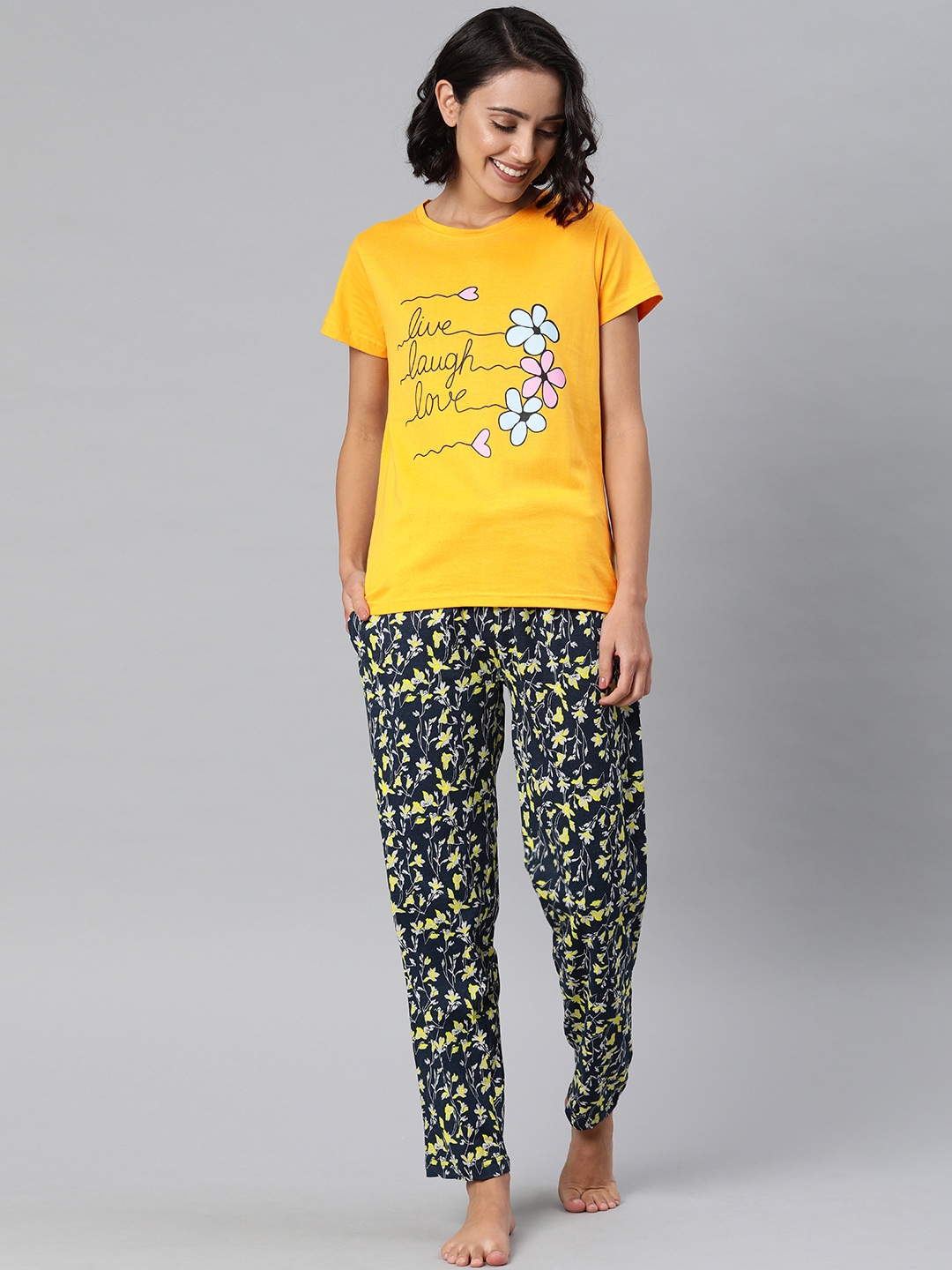 Enviously Young | Mustard & Navy T-Shirt and Pyjama Set
